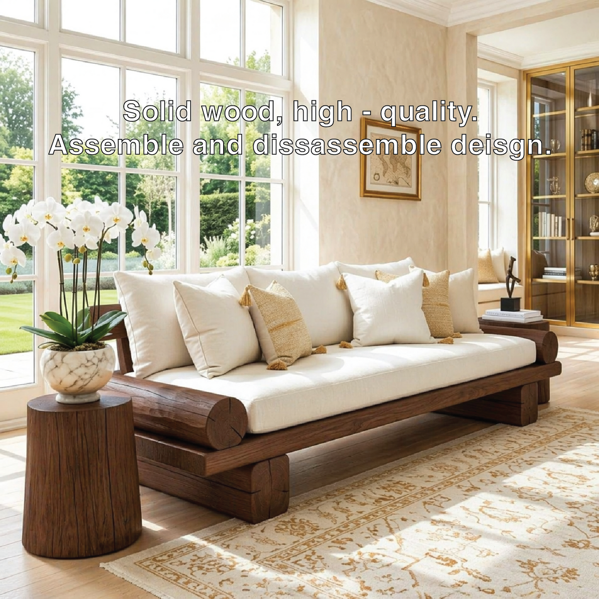 Contemporary Wooden Daybed Sofa, Minimalist Living Room Bench With Cushioned Seat