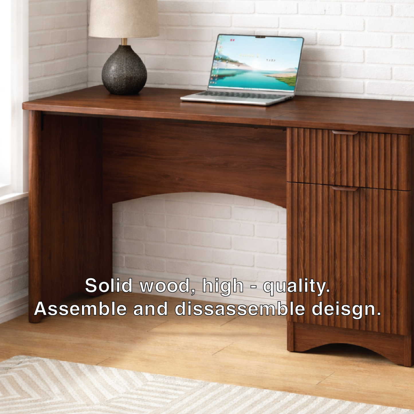 Handcrafted Solid Wood Writing Desk with Storage Modern Home Office Work Table