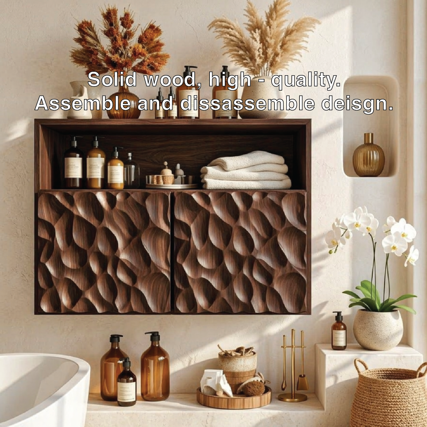 Floating Bathroom Cabinet, Sculpted Double Door Wall Mounted Vanity Storage Unit