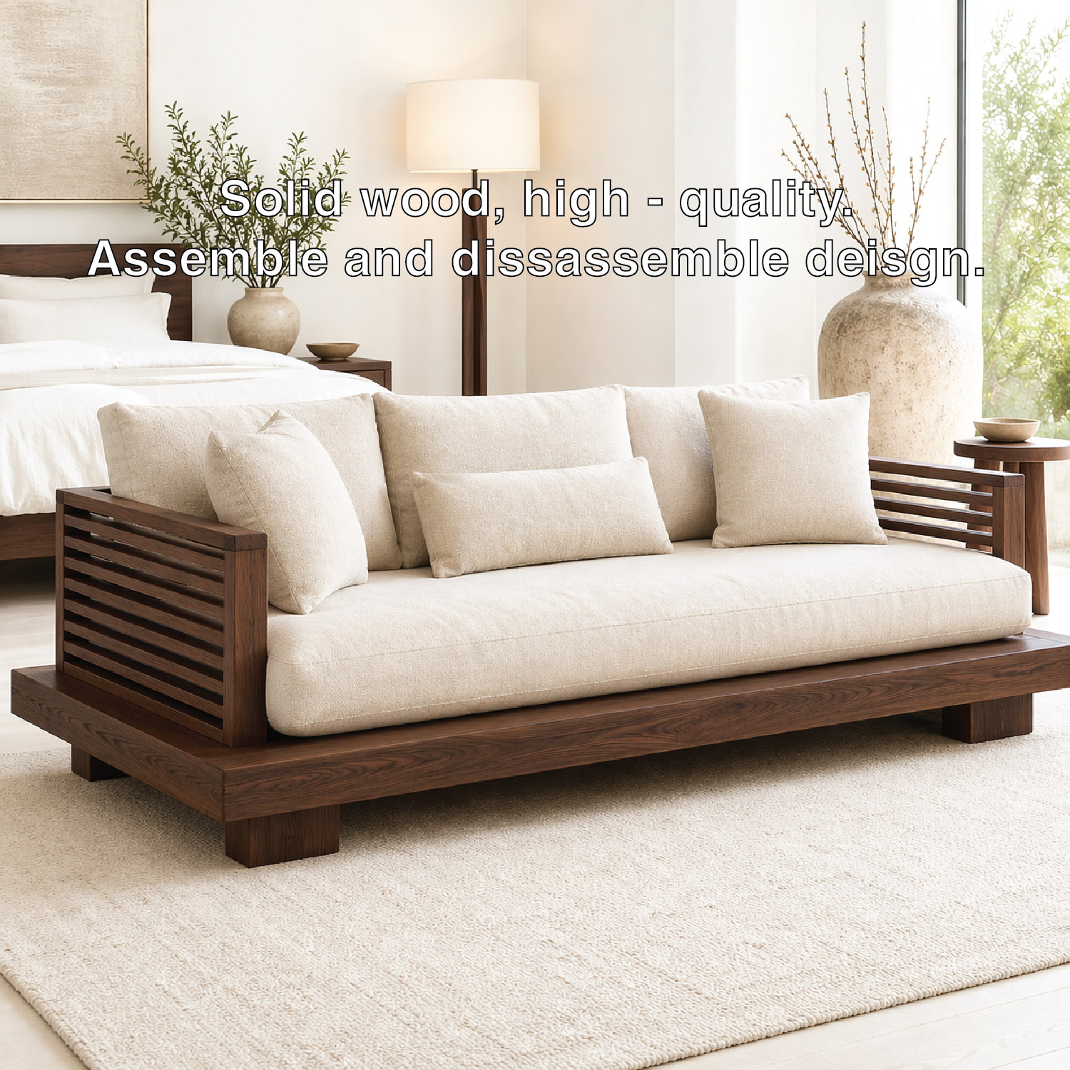 Modern Daybed Sofa with Slatted Arms Upholstered Lounge Bench for Bedroom Decor