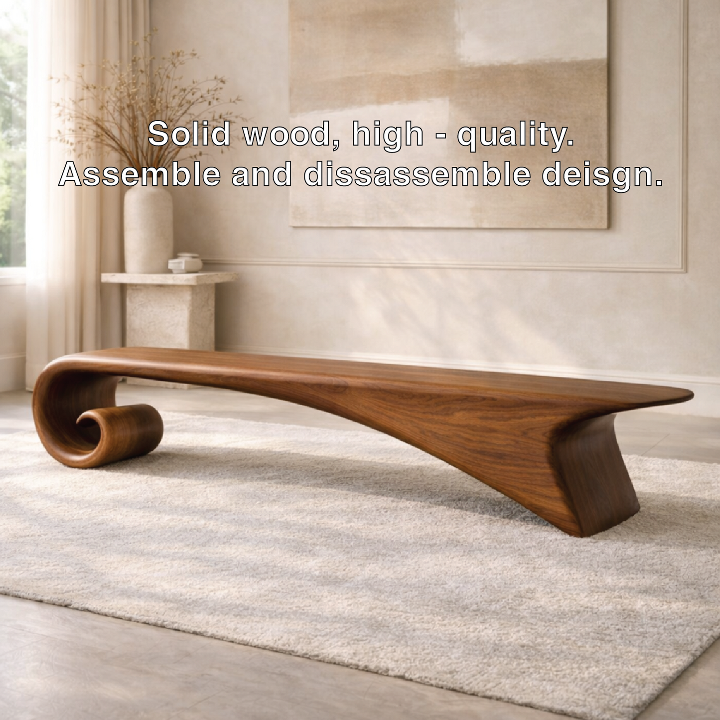 Modern Curved Entryway Bench Sculptural Wooden Hallway Seat Minimalist Furniture
