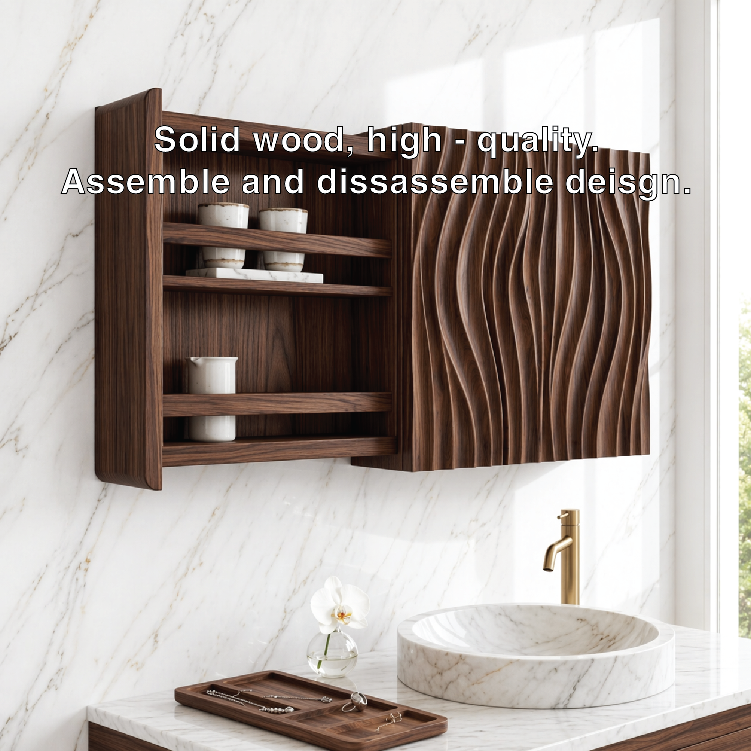 Floating Bathroom Cabinet, Modern Wavy Wall Mounted Vanity Storage Shelf Organizer