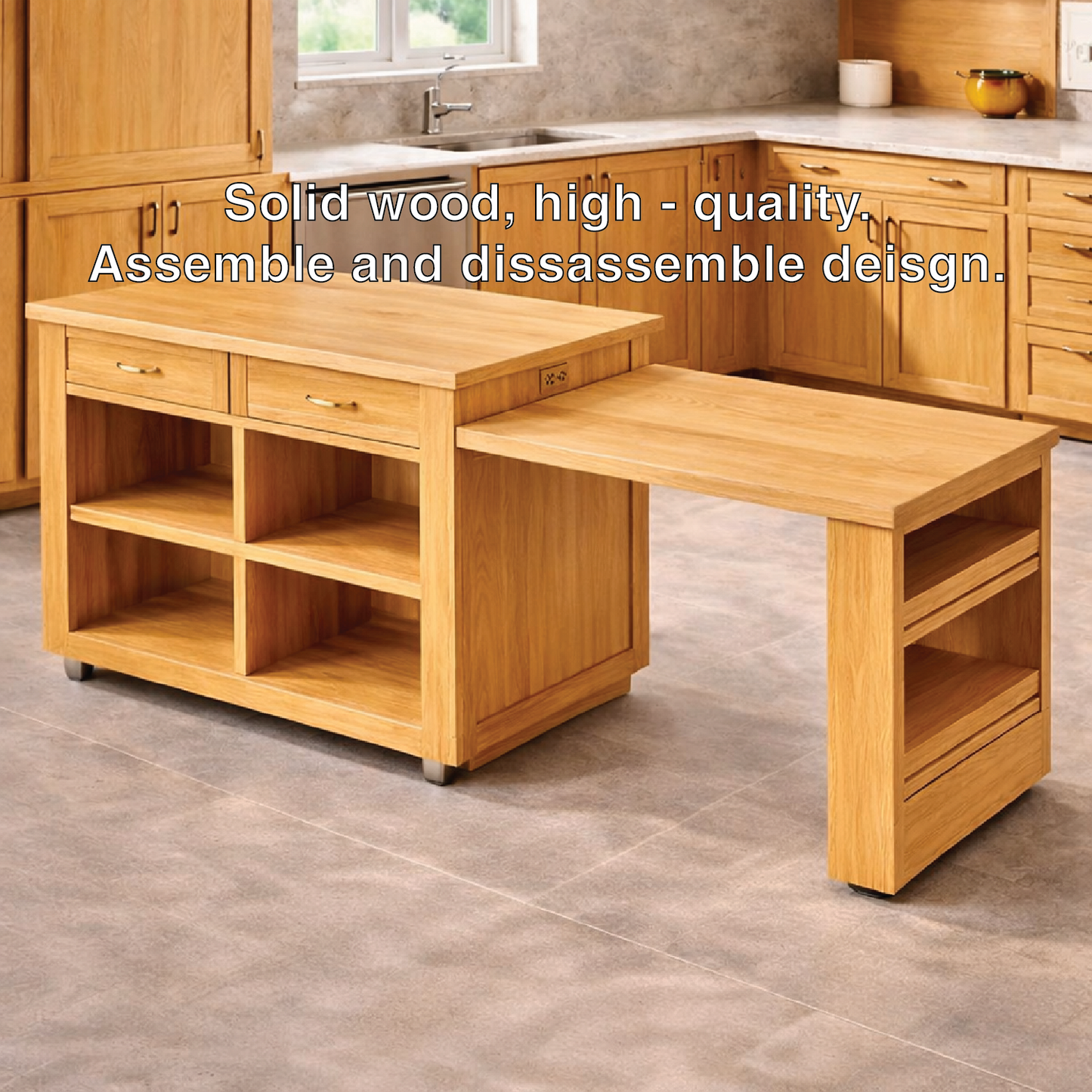 Rolling Kitchen Island with Extendable Table, Storage Shelves, Modern Prep Cart for Dining Space