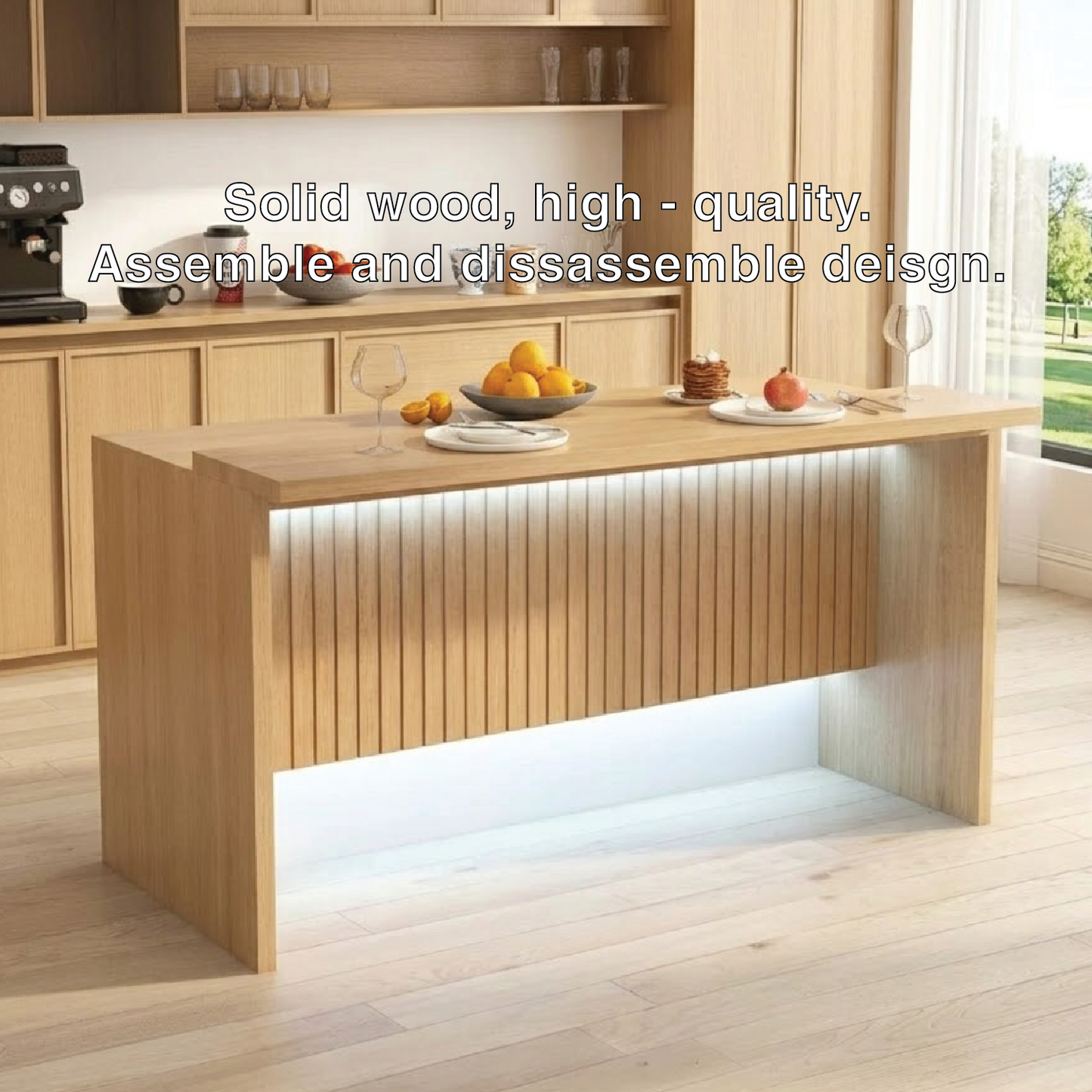 Modern Kitchen Island with LED Accent Panel, Large Prep Table, Dining Island for Home Kitchen