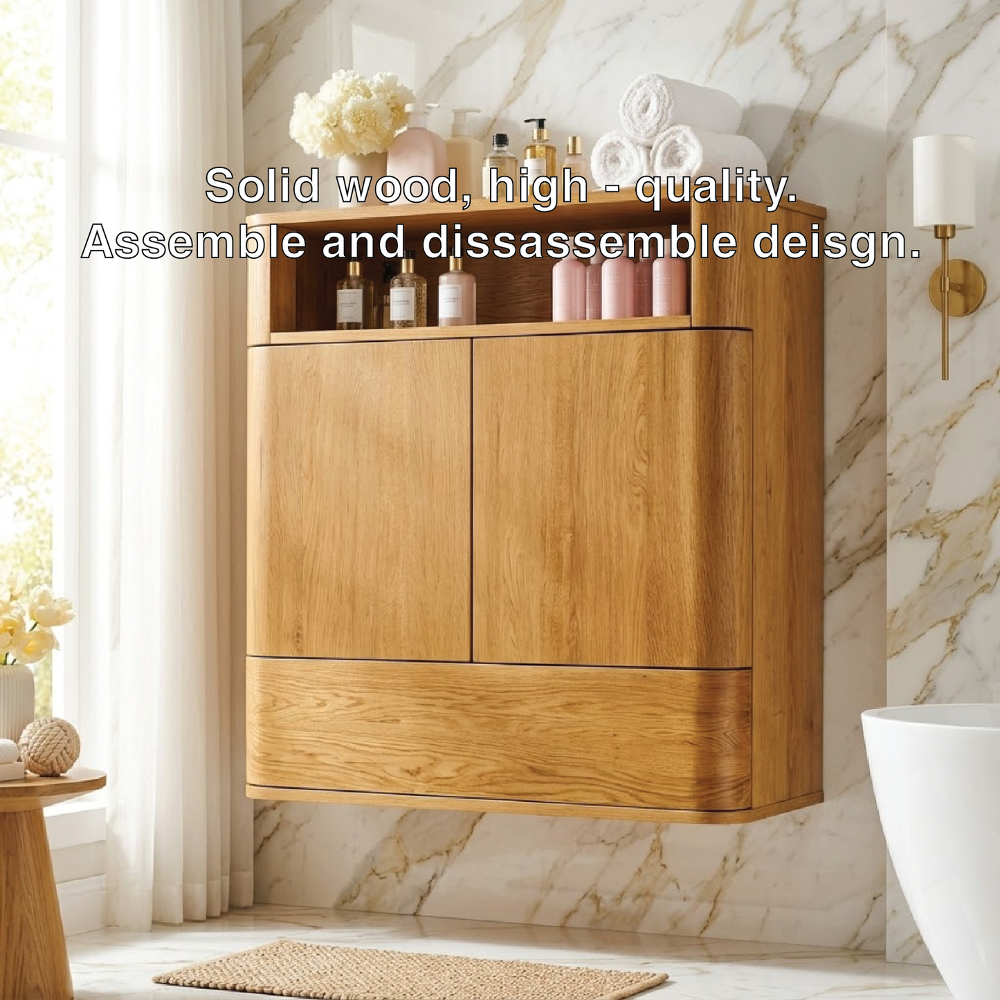 Floating Bathroom Cabinet, Modern Wall Mounted Vanity Storage Organizer Shelf Unit
