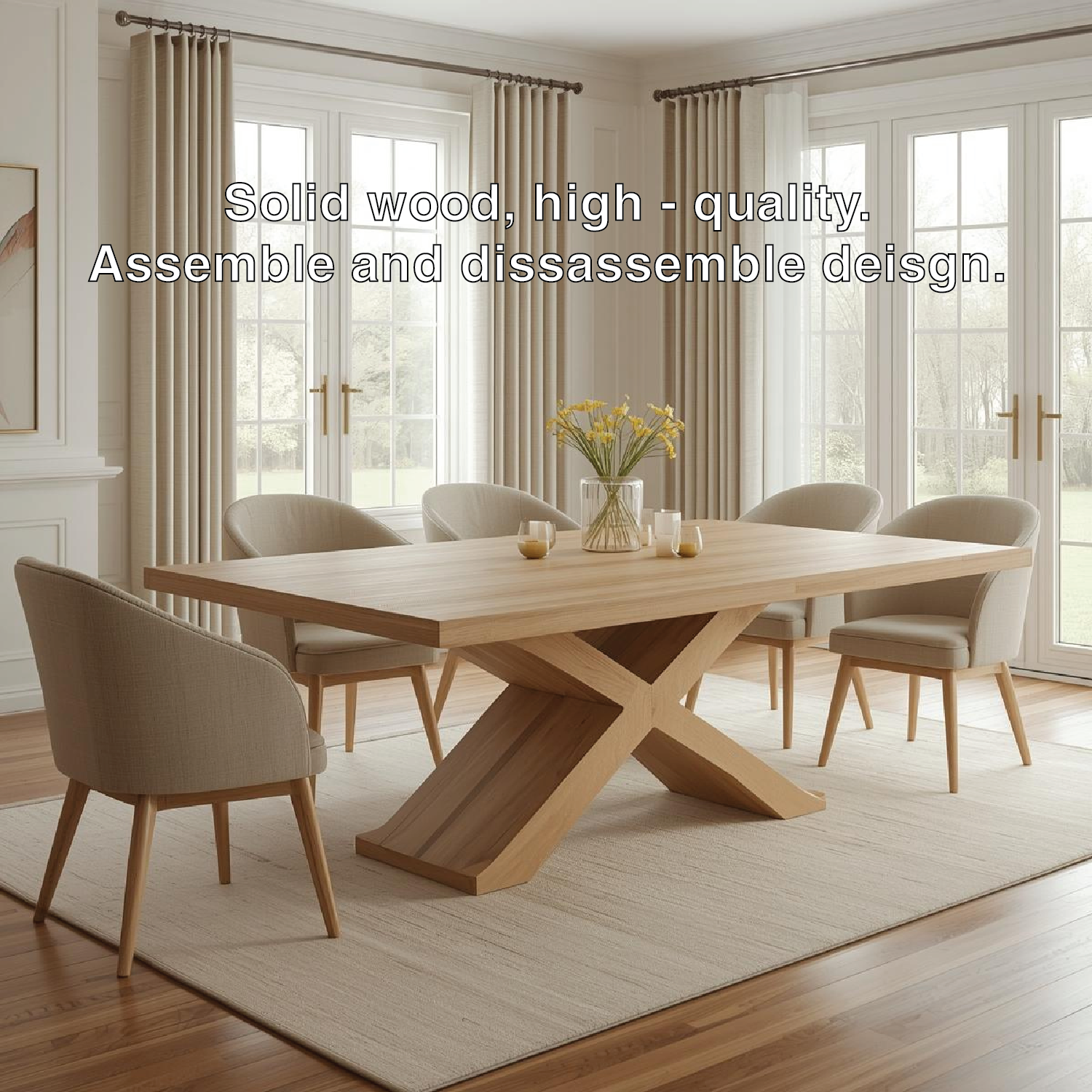 Modern Farmhouse Dining Table Rectangular X Base Kitchen Dining Room Table