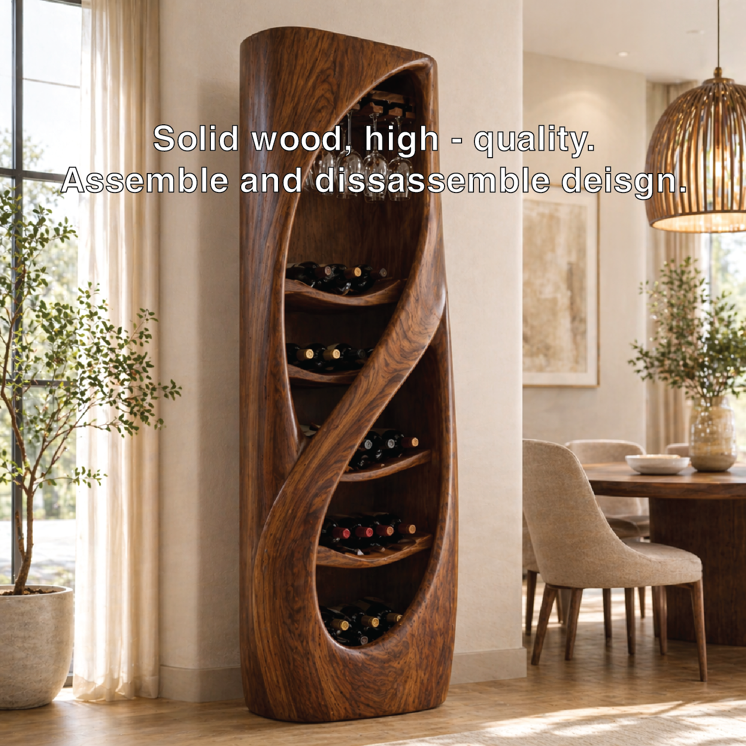Sculptural Freestanding Wine Cabinet Home Bar Storage Glass Holder Display Organizer