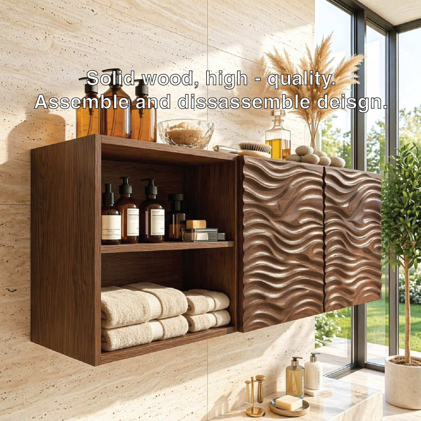 Floating Bathroom Cabinet, Modern Wall Mounted Wavy Vanity Storage Shelf Organizer