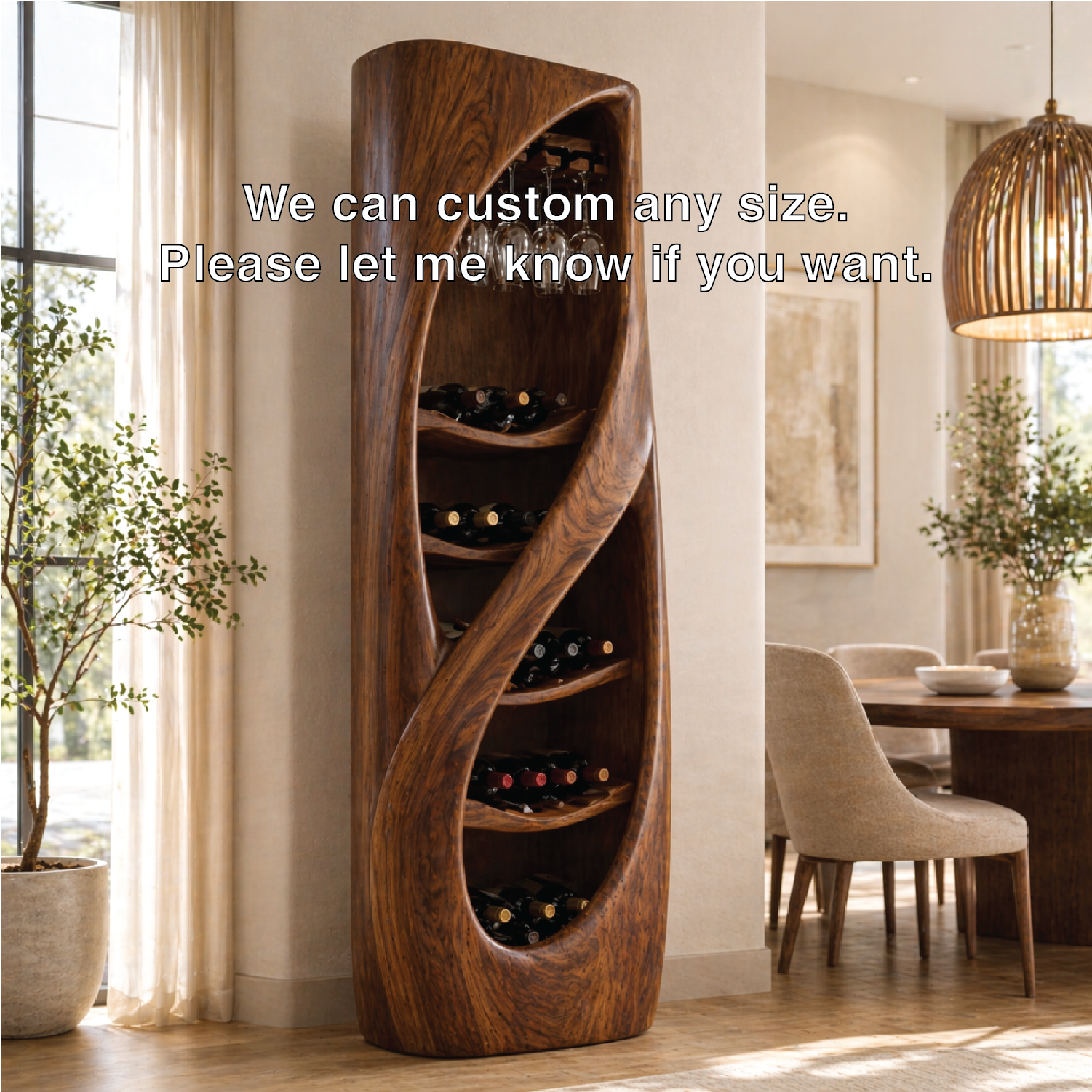 Sculptural Freestanding Wine Cabinet Home Bar Storage Glass Holder Display Organizer