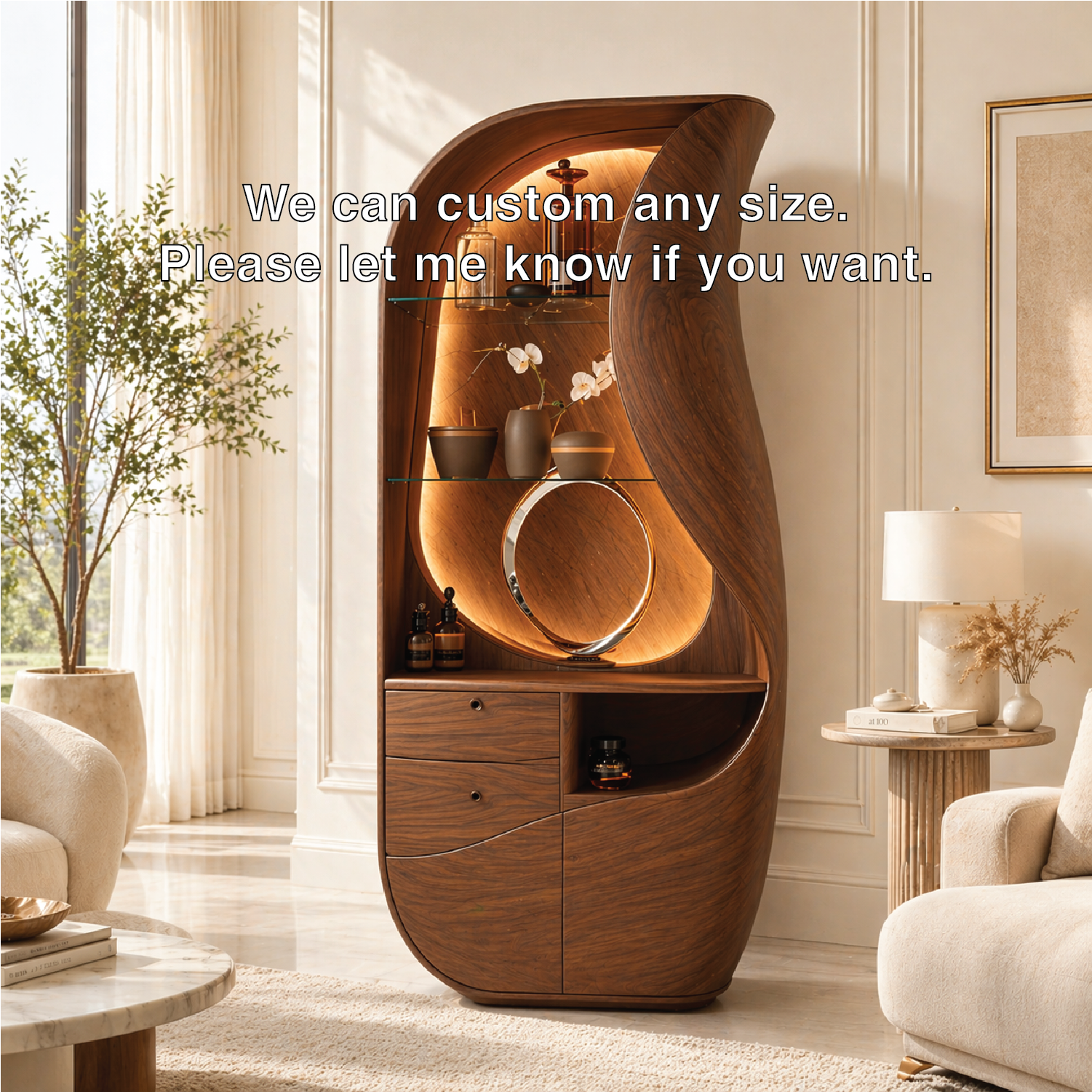 Sculptural Bar Cabinet Modern Display Shelves Accent Storage Cabinet Statement Furniture