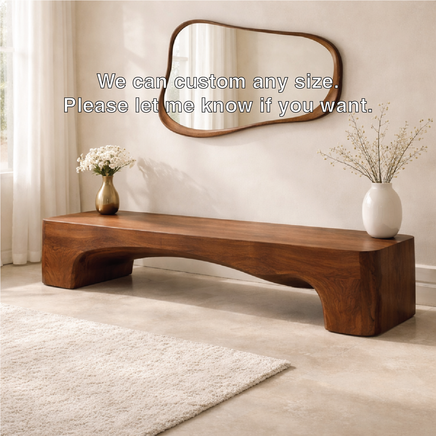 Modern Curved Entryway Bench Sculptural Hallway Seat Minimalist Console Style Furniture