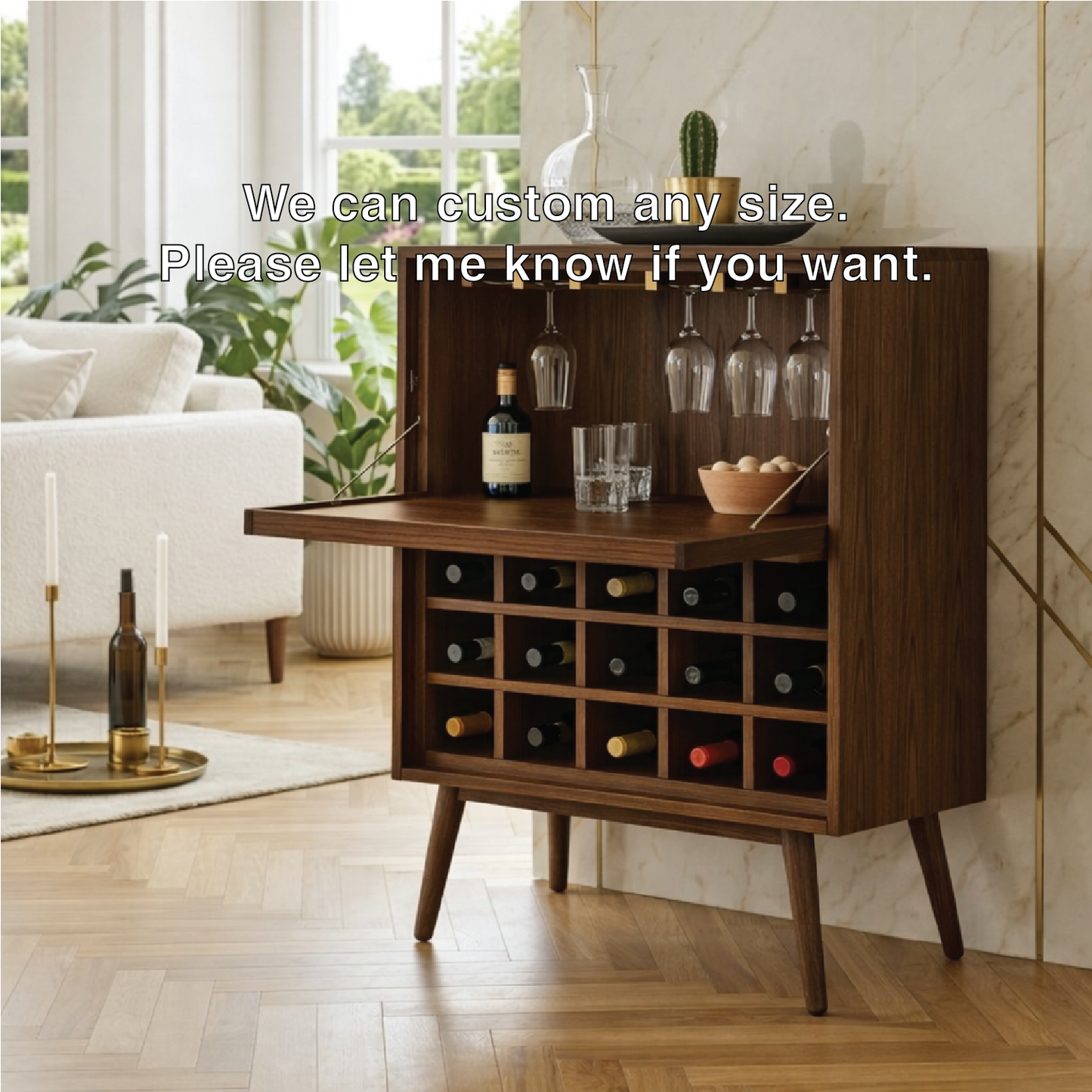Modern Wine Cabinet with Fold Down Bar Shelf and Bottle Storage Rack