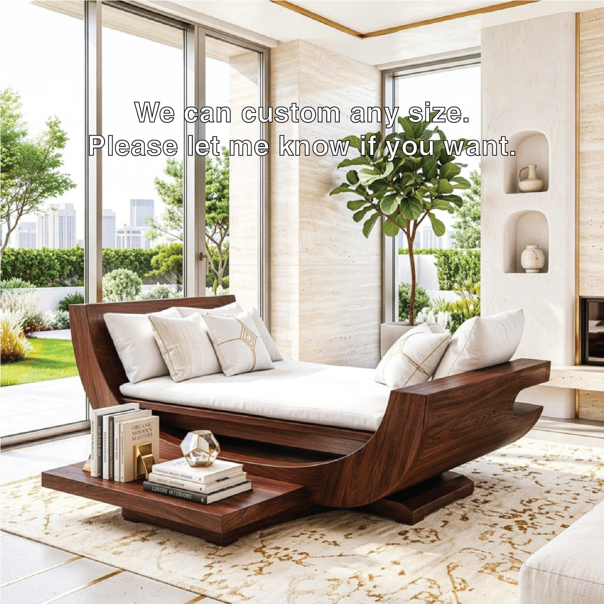Modern Wooden Chaise Sofa, Minimalist Lounge Daybed with Built-In Bookshelf Couch