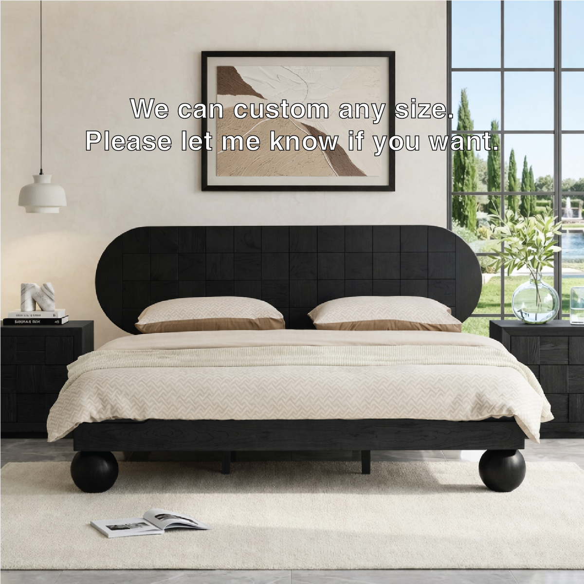 Mid Century Modern Bed Frame, Rounded Headboard Platform Bedroom Furniture