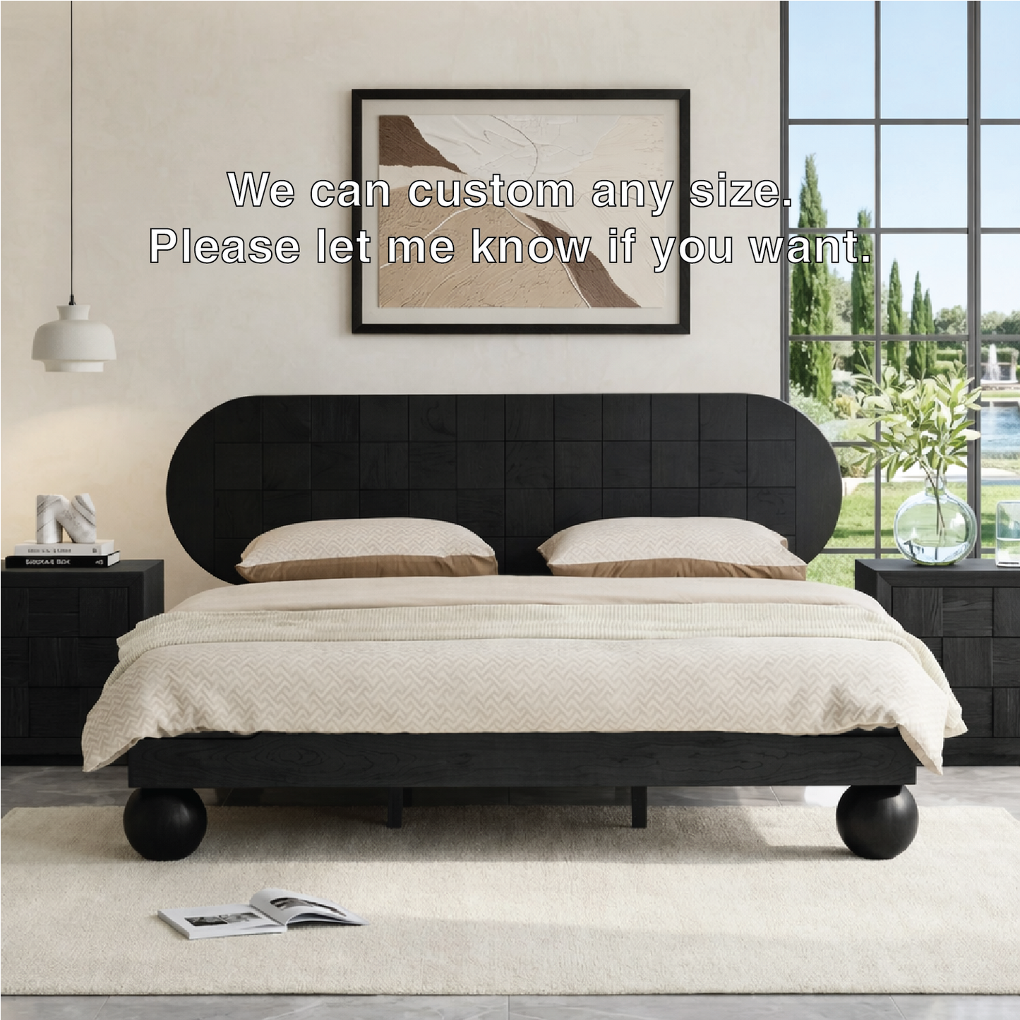 Mid Century Modern Bed Frame, Rounded Headboard Platform Bedroom Furniture