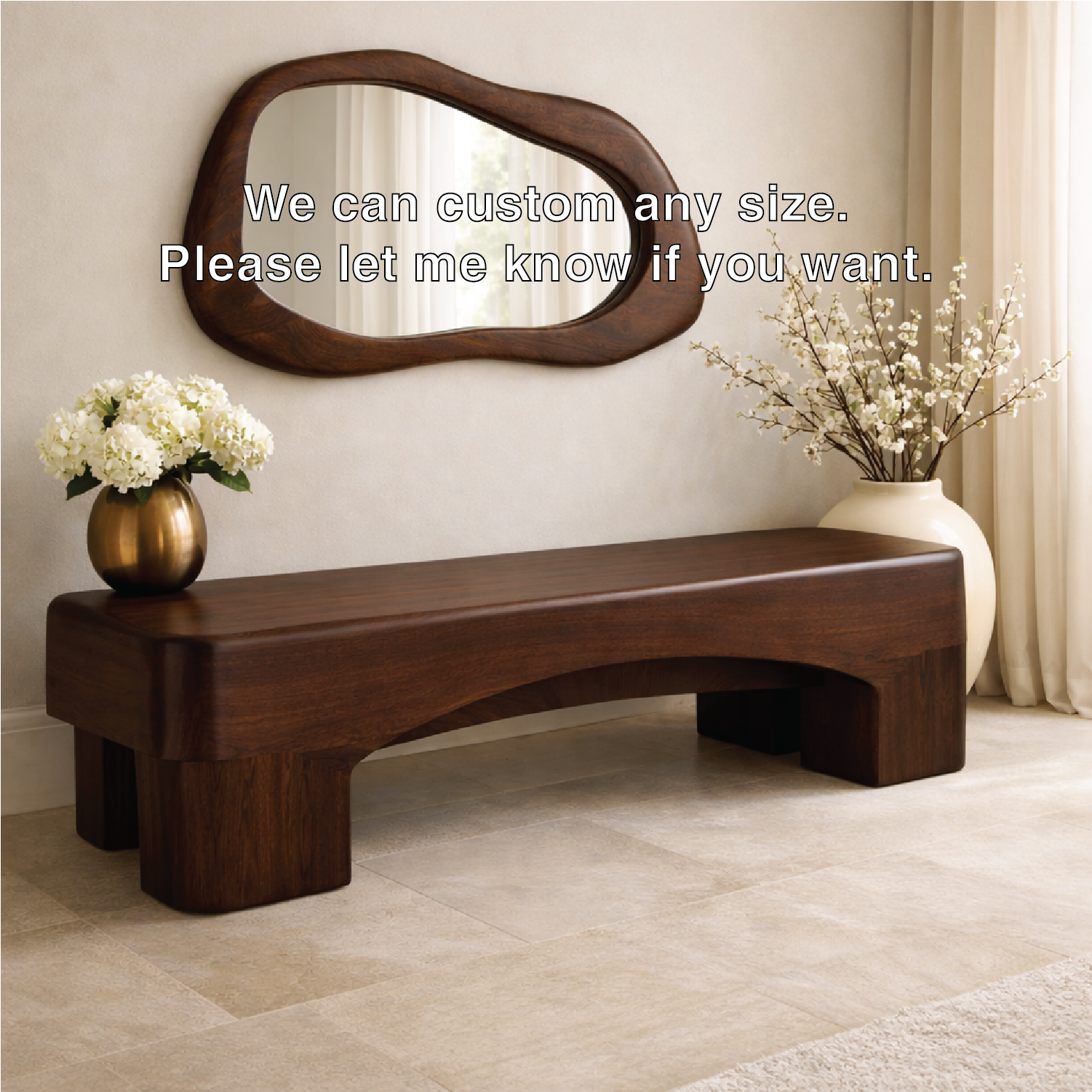 Modern Entryway Bench Curved Sculptural Hallway Seat Minimalist Statement Furniture