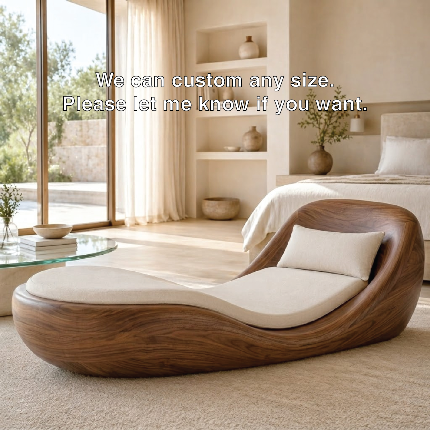 Modern Curved Chaise Lounge Sculptural Daybed with Cushion for Bedroom Decor