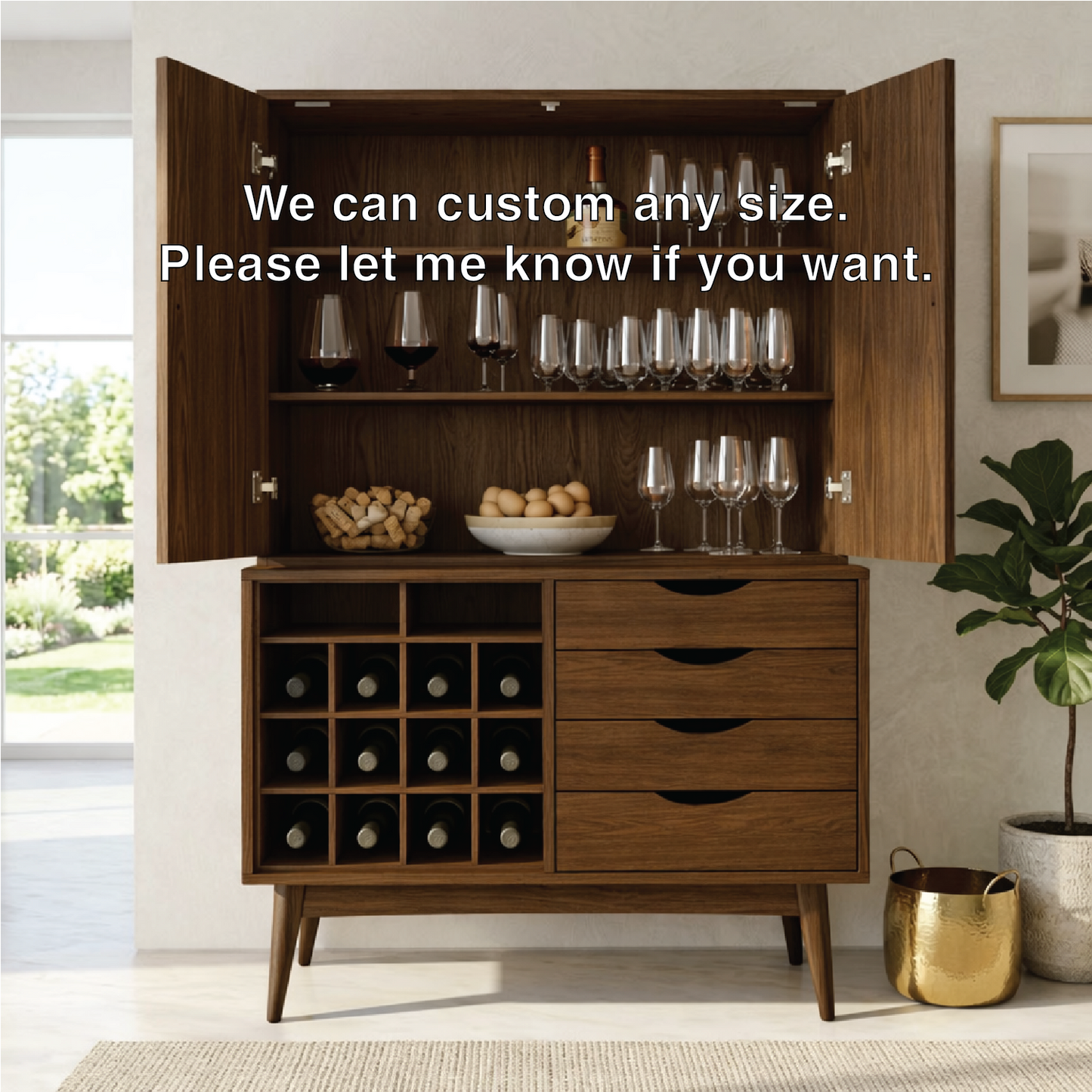 Modern Wine Bar Cabinet with Glass Storage, Bottle Rack and Drawer Organizer
