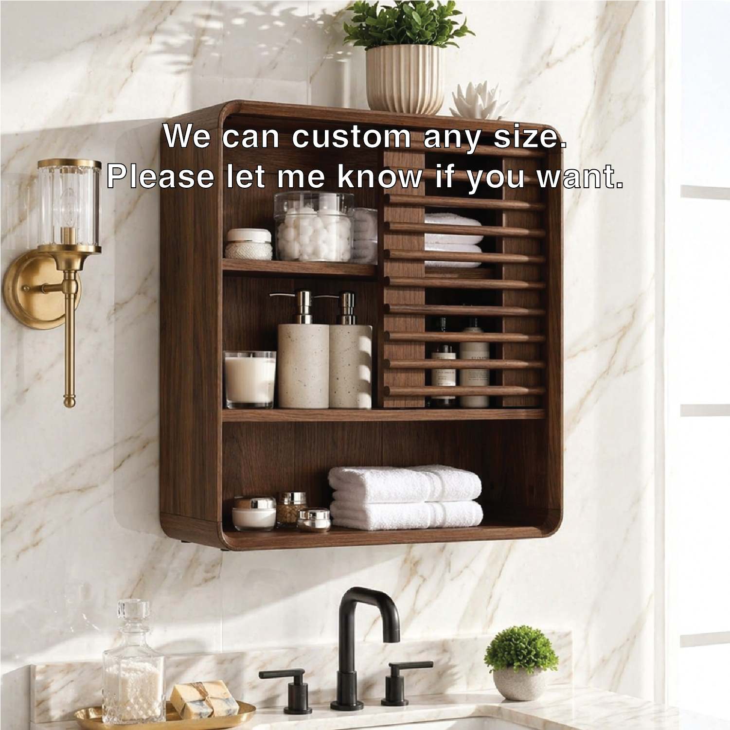 Floating Bathroom Cabinet, Modern Tambour Wall Mounted Vanity Storage Organizer Unit