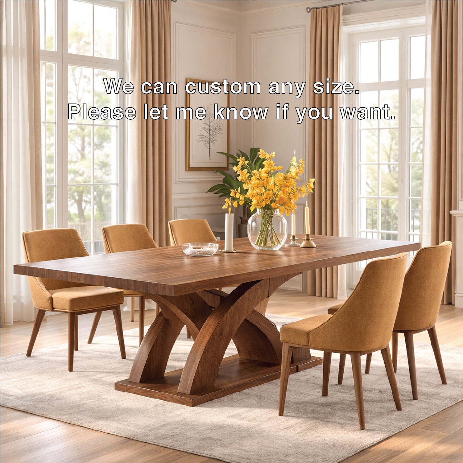 Modern Dining Table Sculptural Curved Base Large Wooden Dining Table for Home