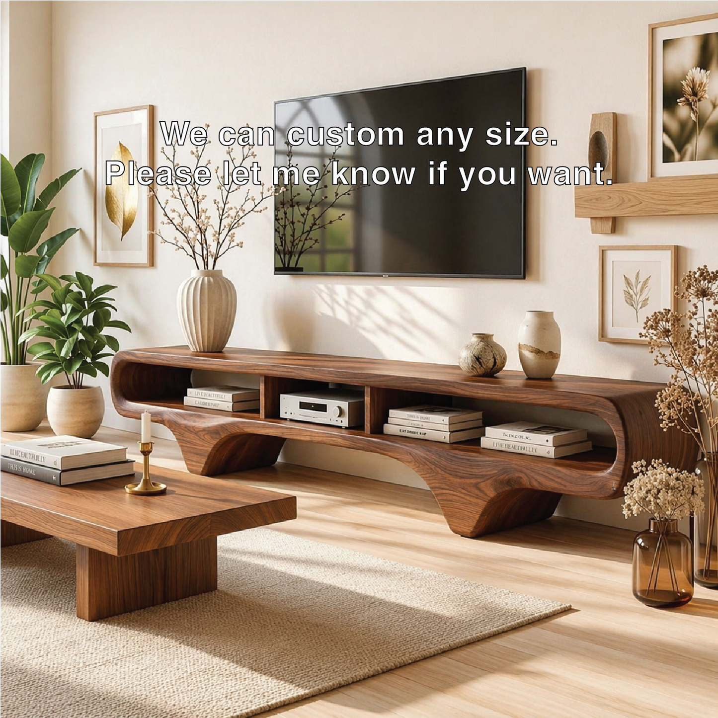 Organic Curved TV Console, Sculptural Media Stand for Luxury Sophisticated Interiors