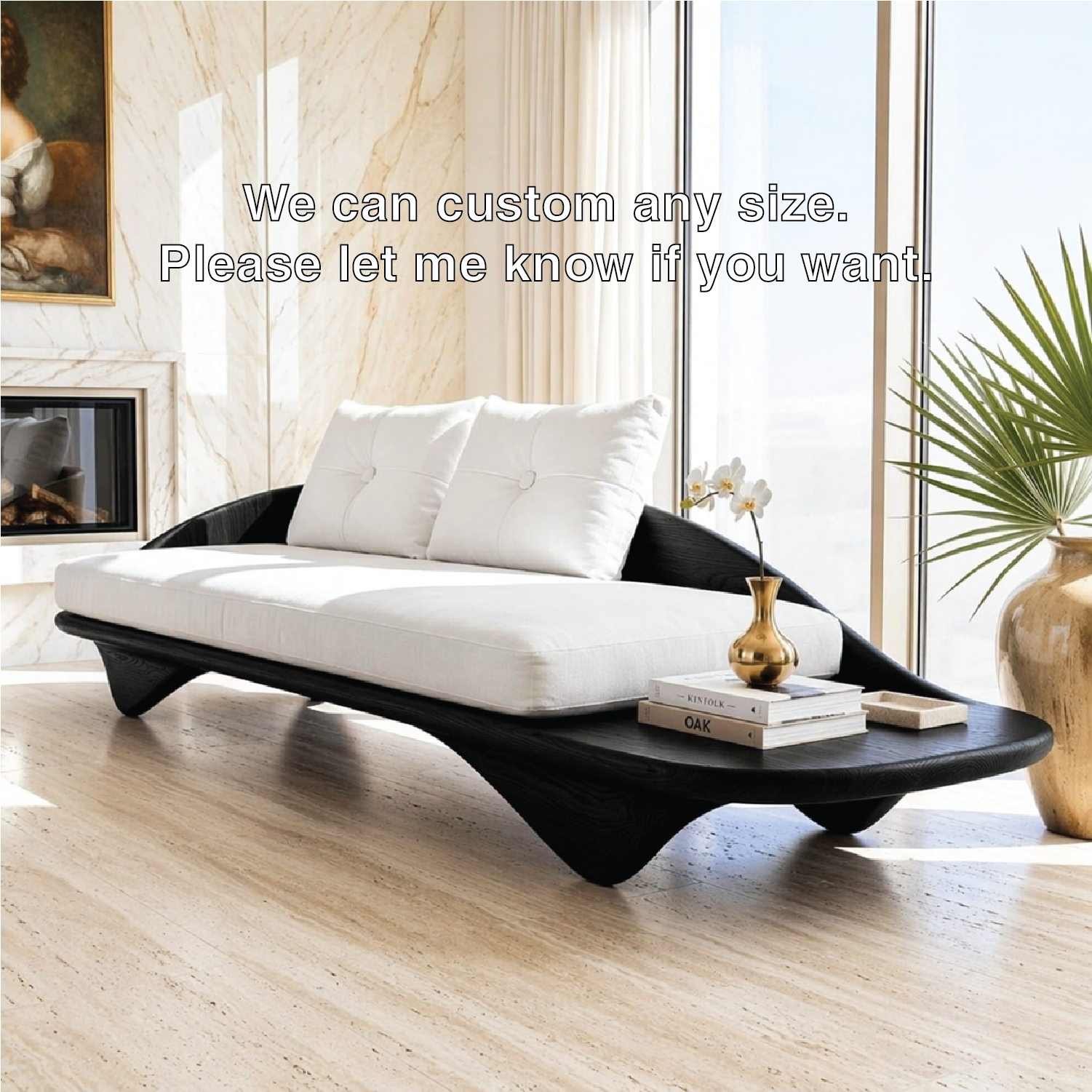 Contemporary Wooden Chaise Sofa, Minimalist Lounge Daybed with Integrated Platform