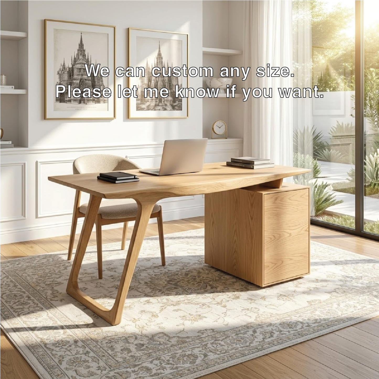 Modern Writing Desk with Drawer Storage Minimal Home Office Table Wooden Workstation