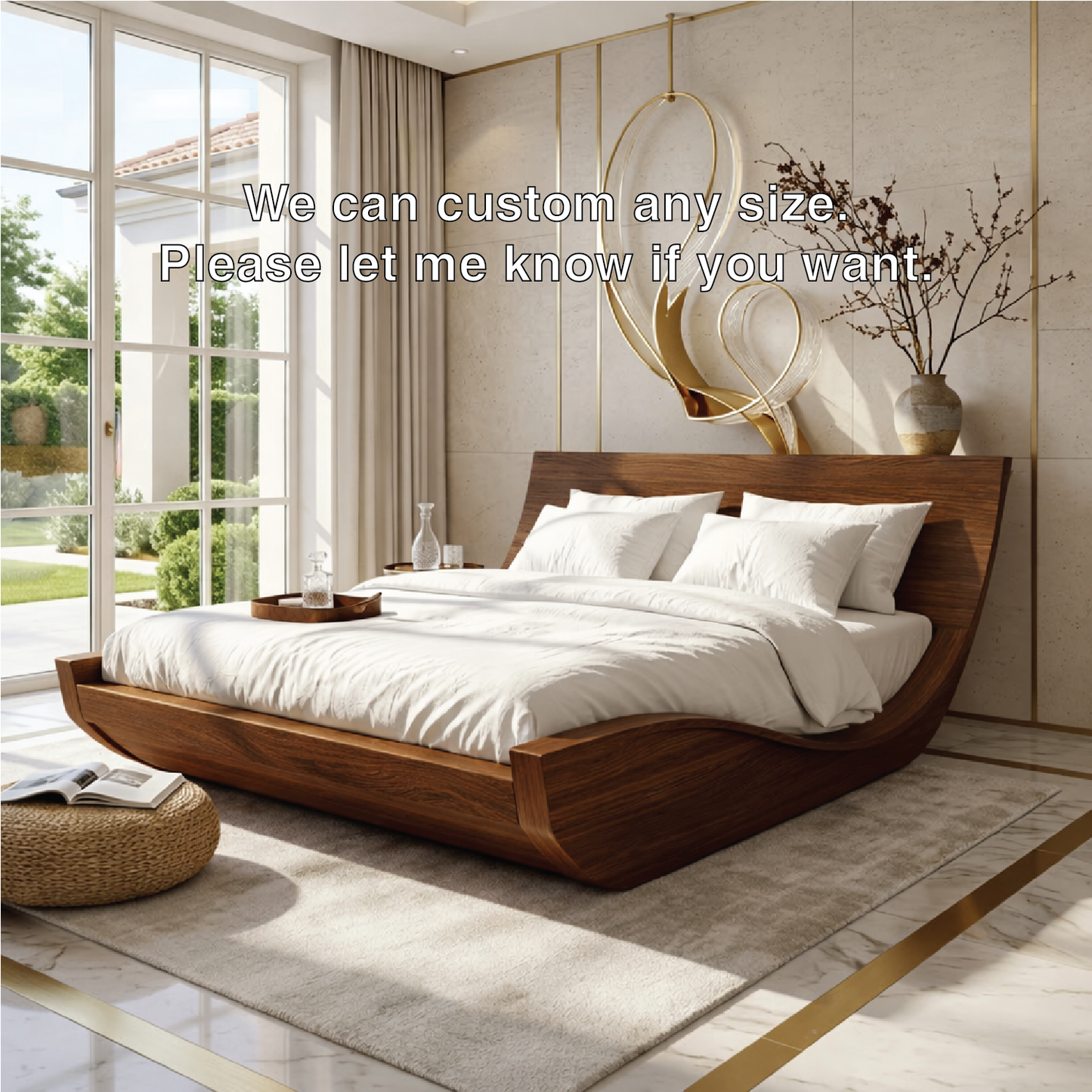 Modern Curved Platform Bed Frame, Luxury Minimalist Bedroom Furniture Design