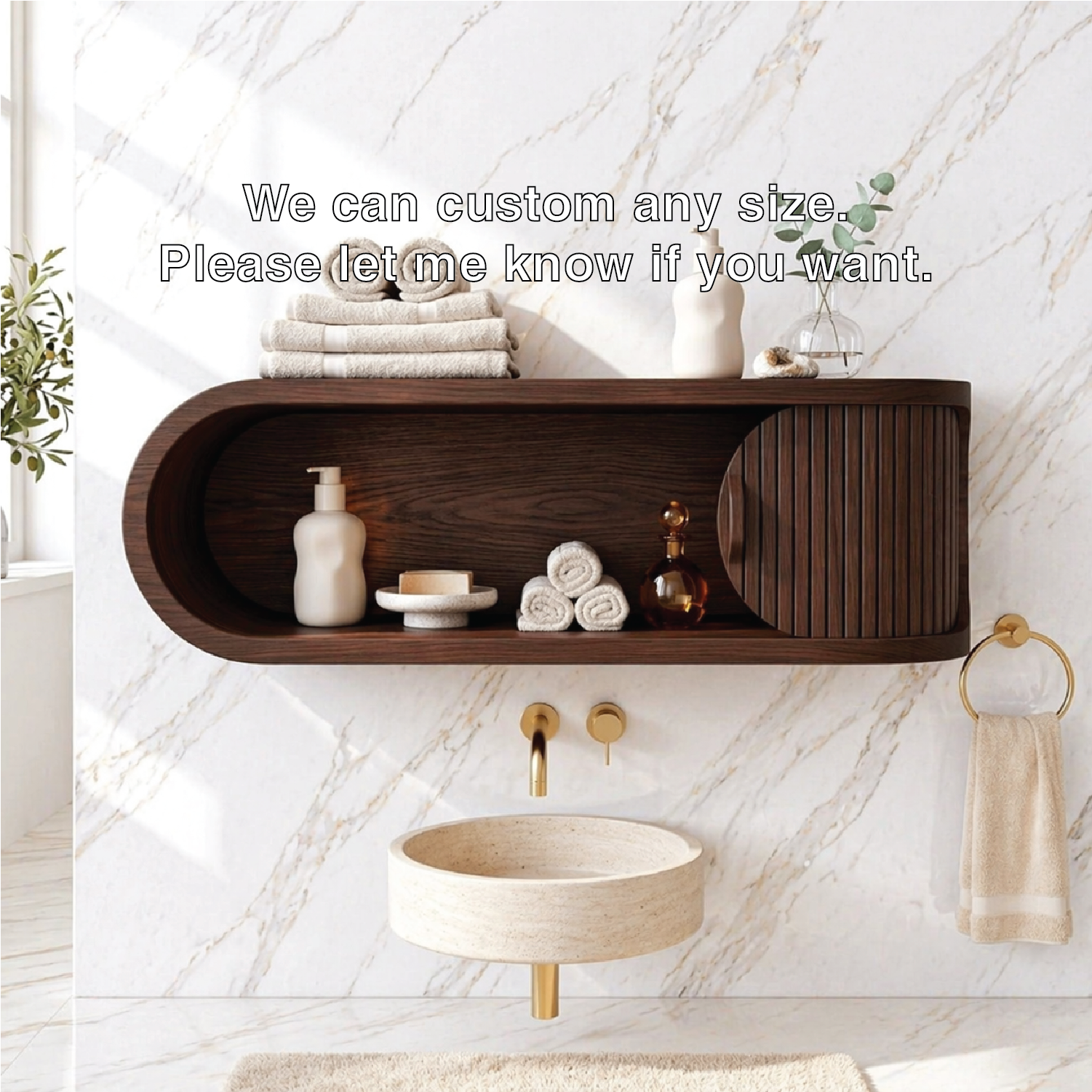 Floating Bathroom Cabinet, Modern Rounded Wall Mounted Vanity Storage Shelf Unit