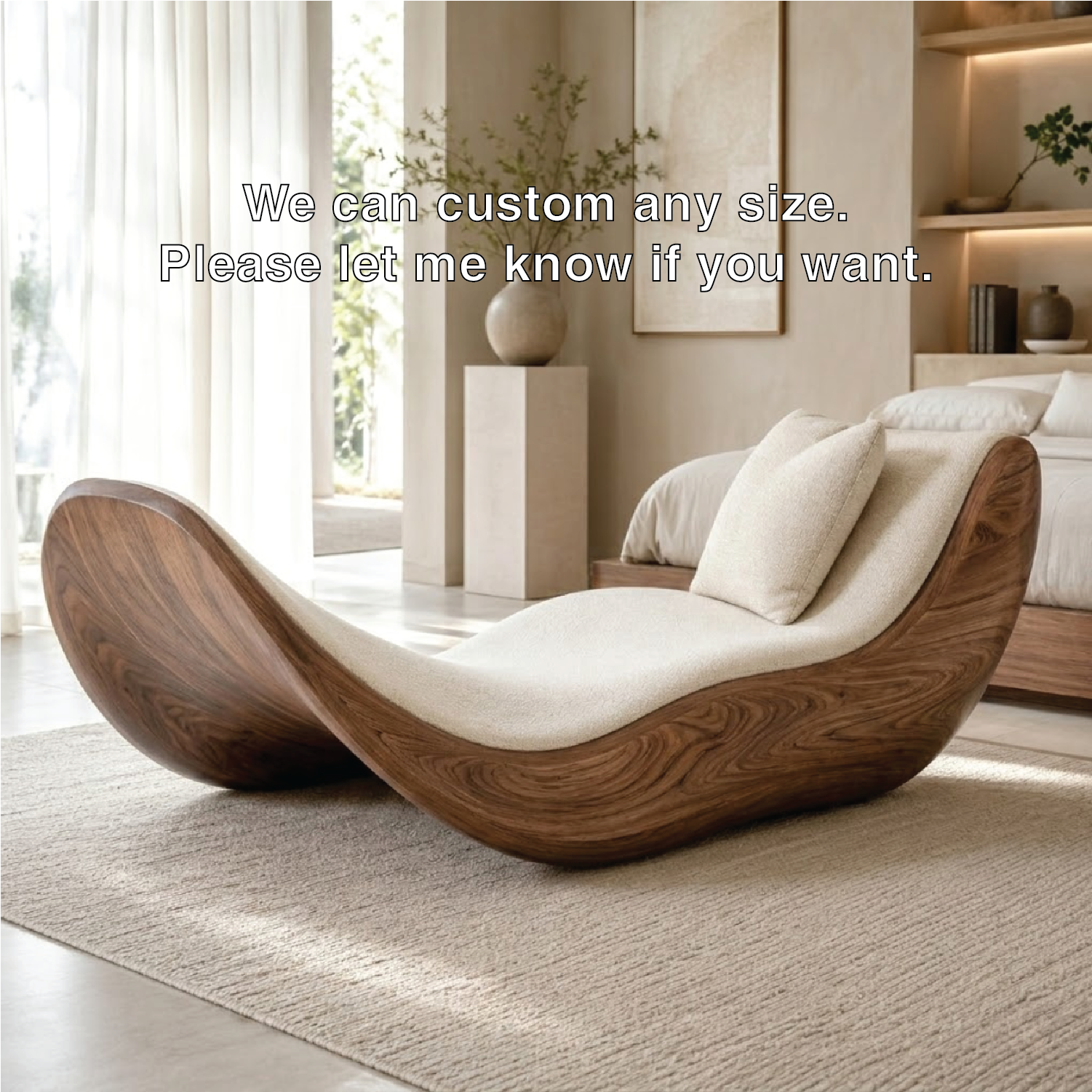 Sculptural Curved Chaise Lounge Modern Daybed with Cushion for Bedroom Decor