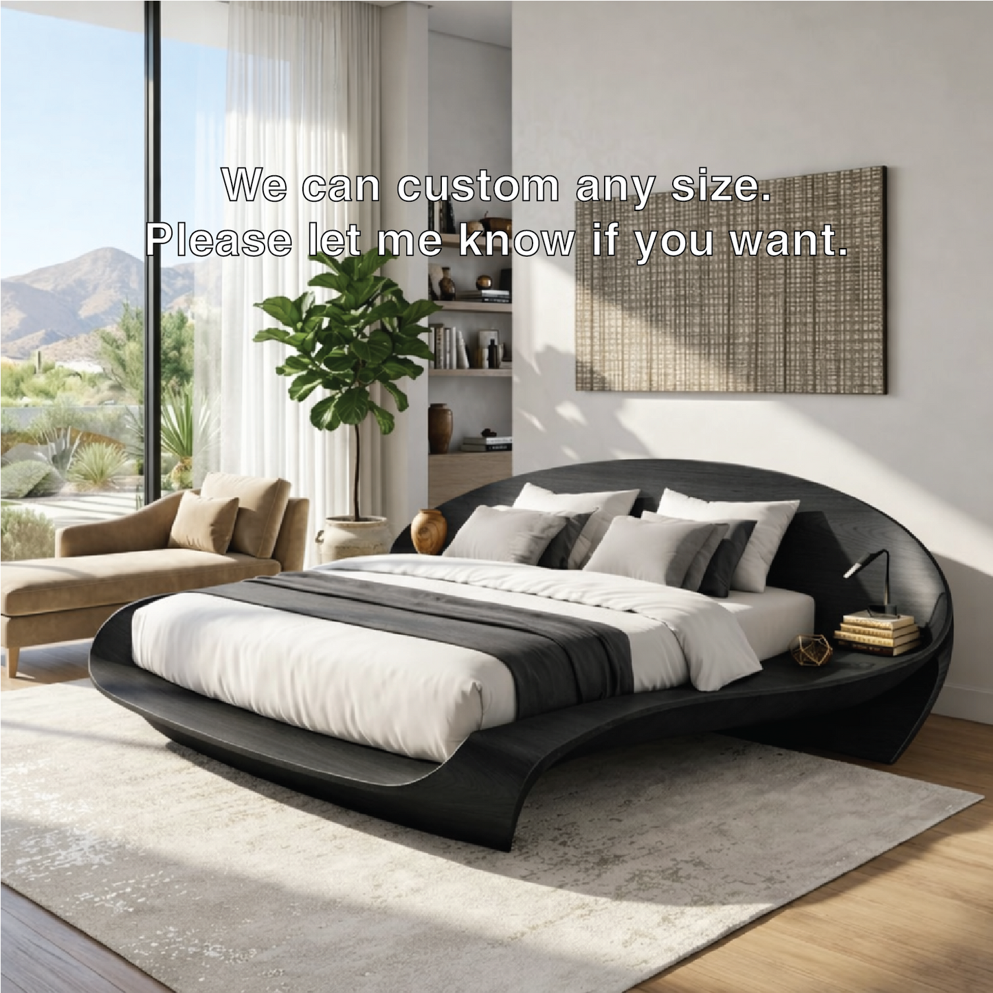 Modern Curved Platform Bed Frame, Sculptural Minimalist Bedroom Furniture