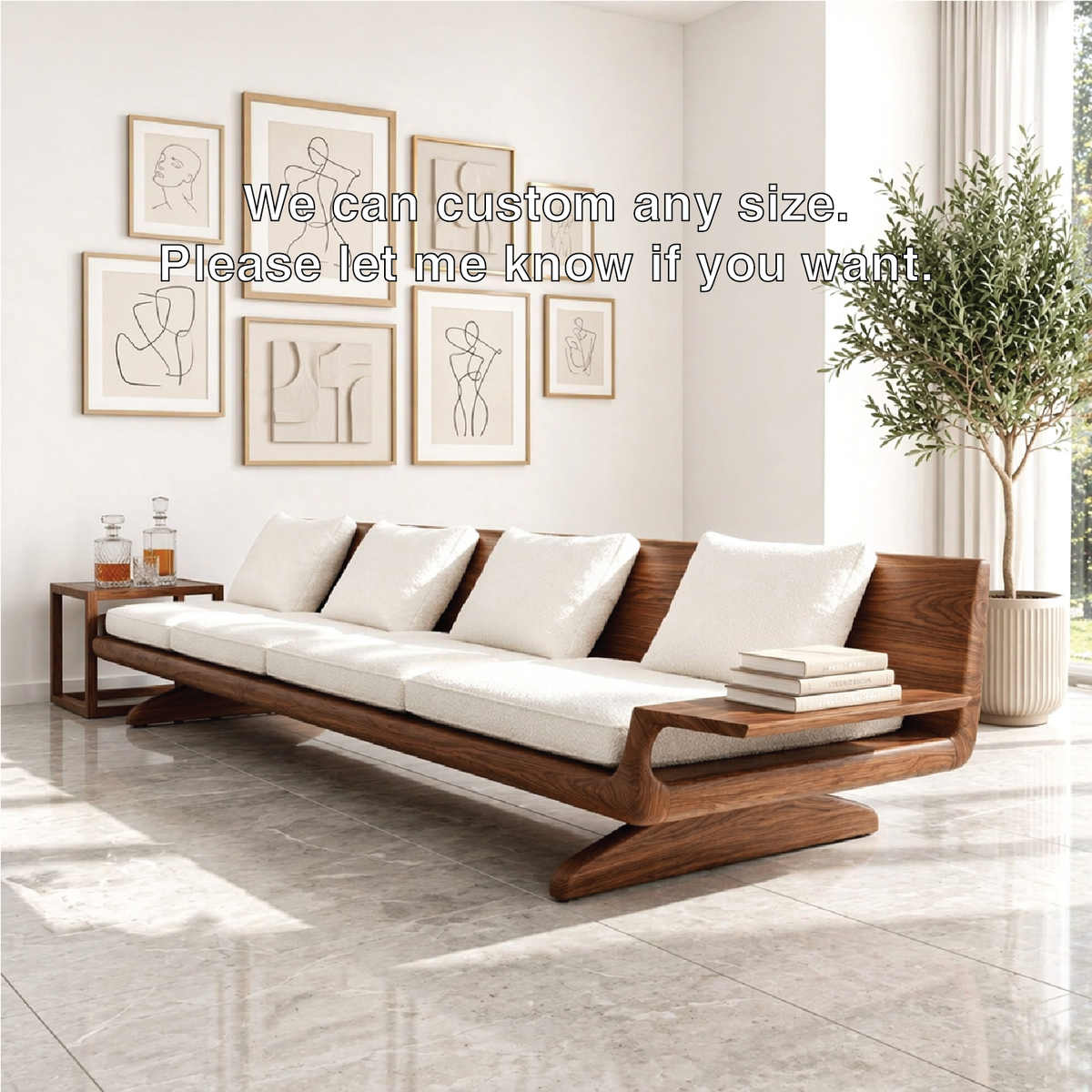 Modern Wooden Sofa, Minimalist Daybed Couch with Integrated Side Display Shelving