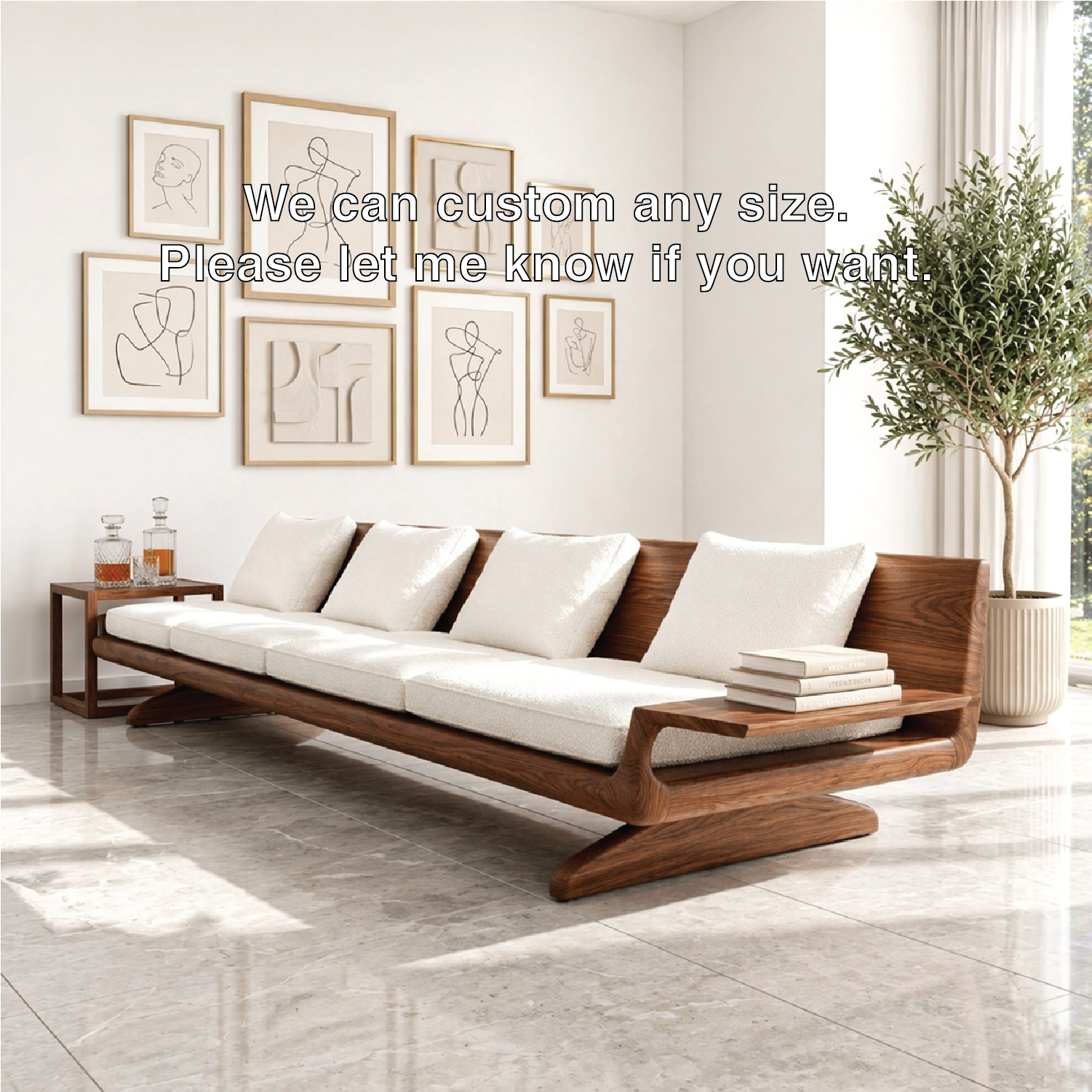 Modern Wooden Sofa, Minimalist Daybed Couch with Integrated Side Display Shelving