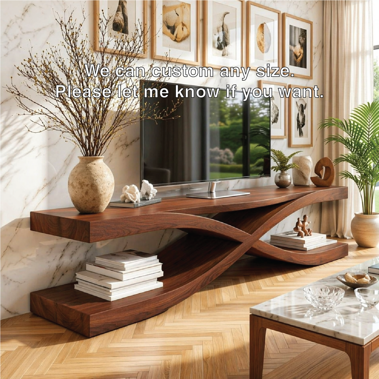 Modern Wave TV Console, Sculptural Media Stand, Minimalist Living Room Cabinet