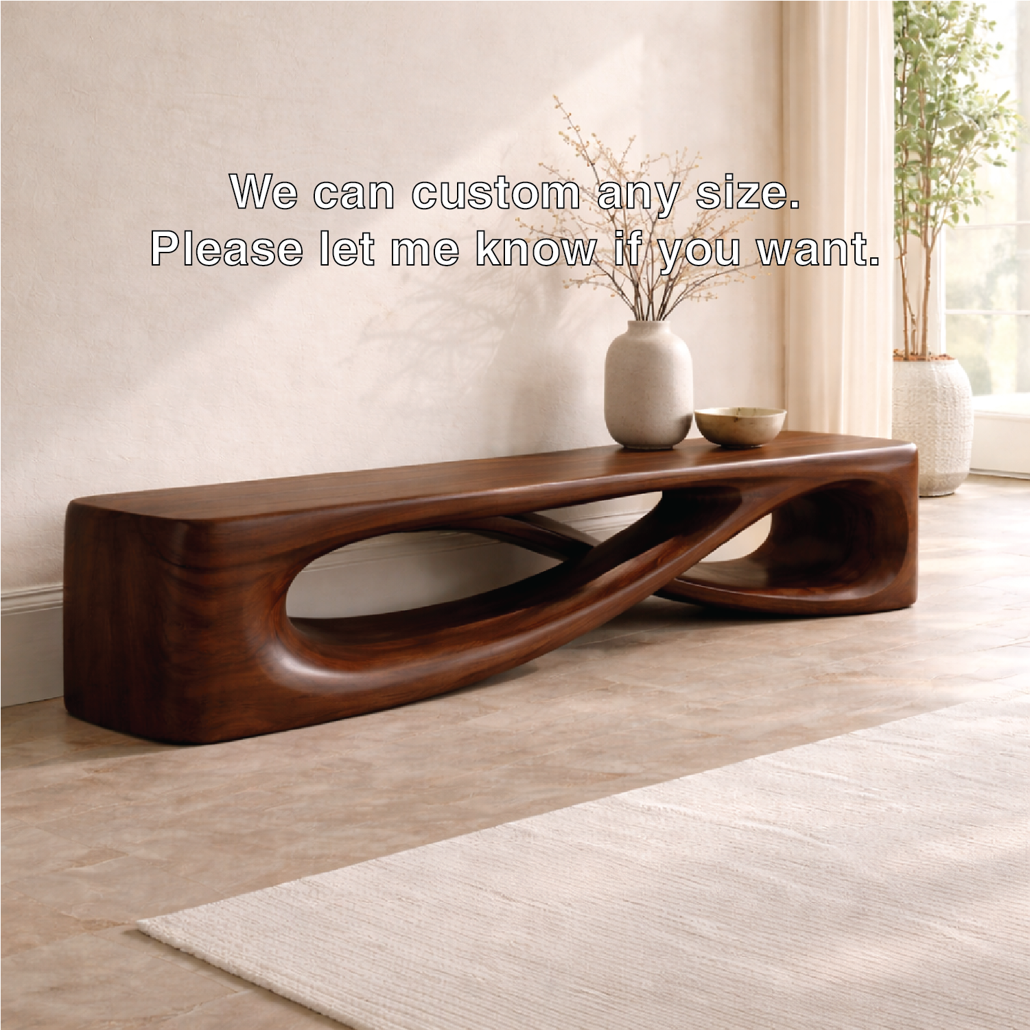 Modern Sculptural Entryway Bench Curved Hallway Seat Organic Statement Furniture