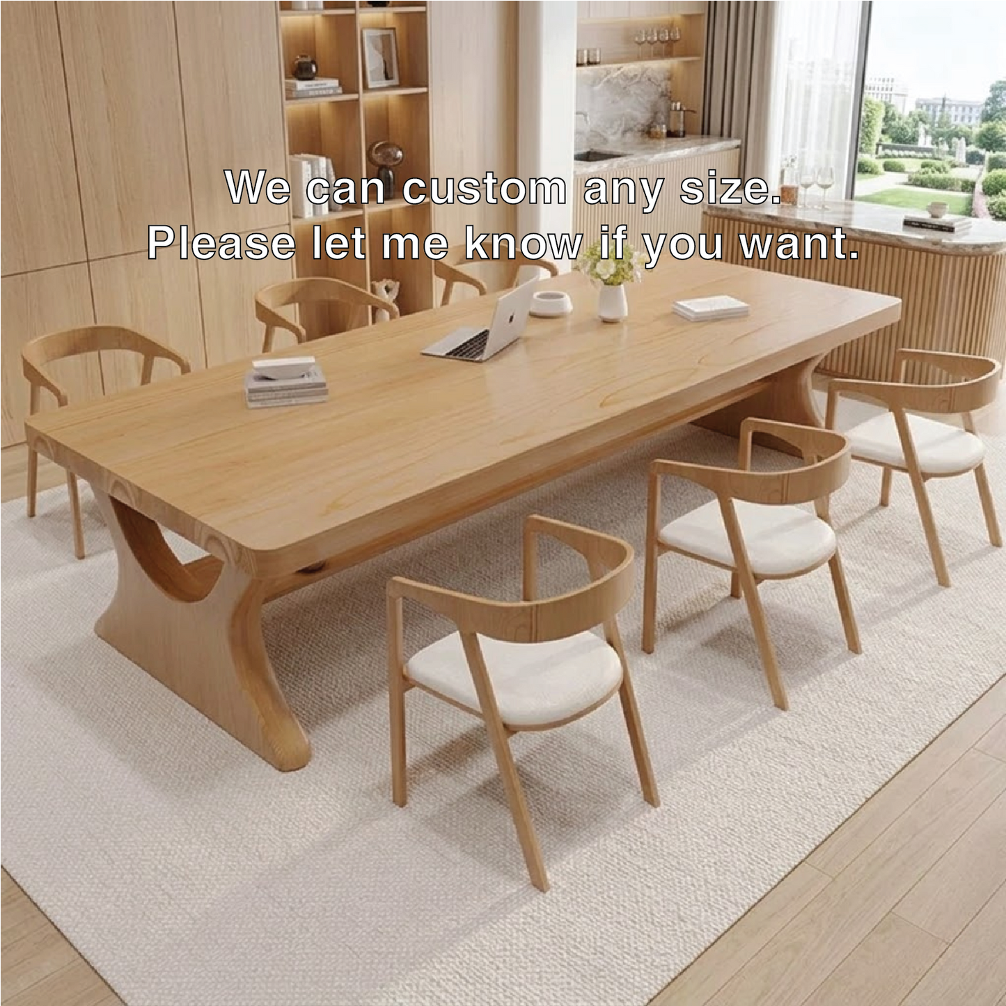 Modern Executive Work Desk with Sculptural Pedestal Base, Large Minimalist Office Table