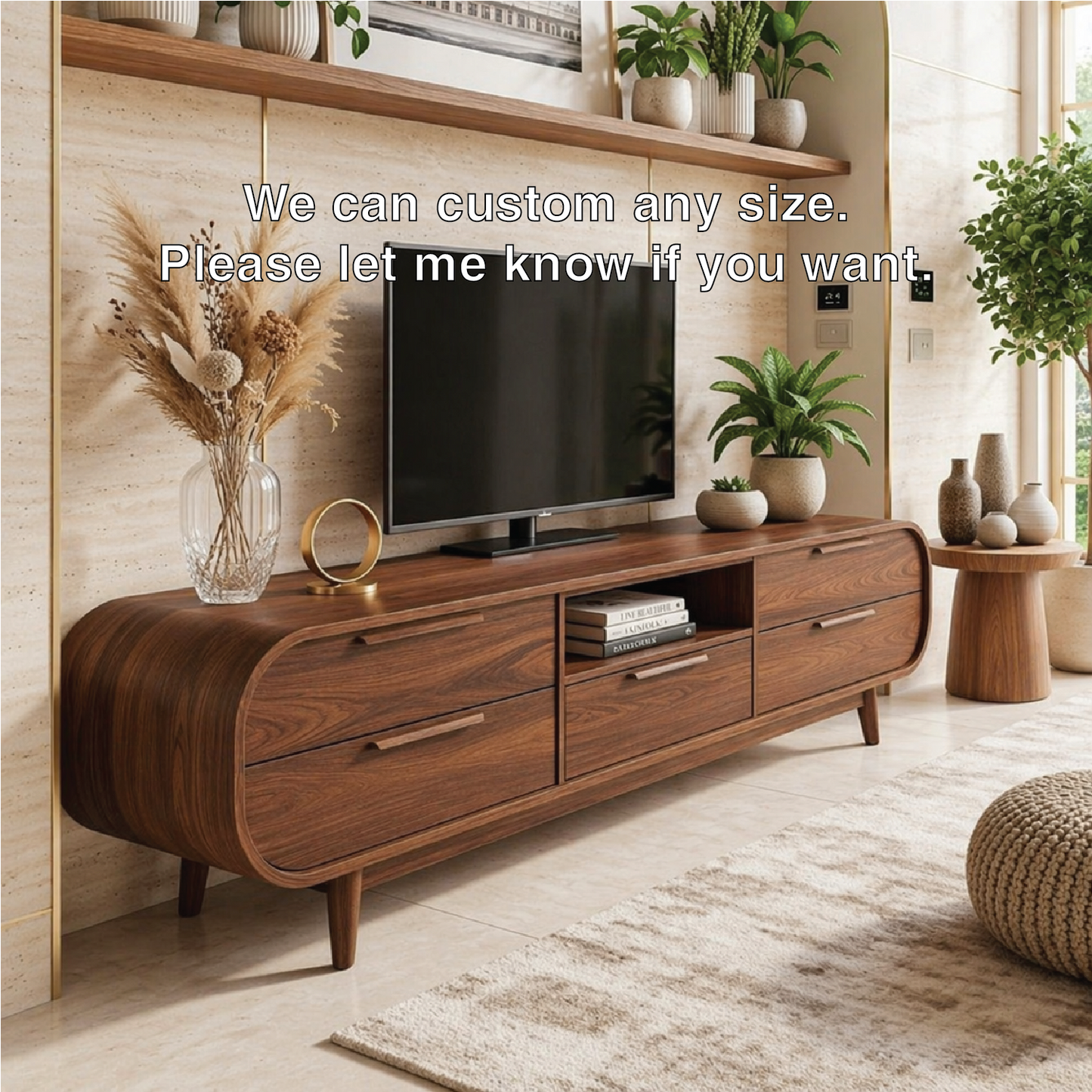Modern Curved TV Stand, Minimalist Media Console, Storage Cabinet