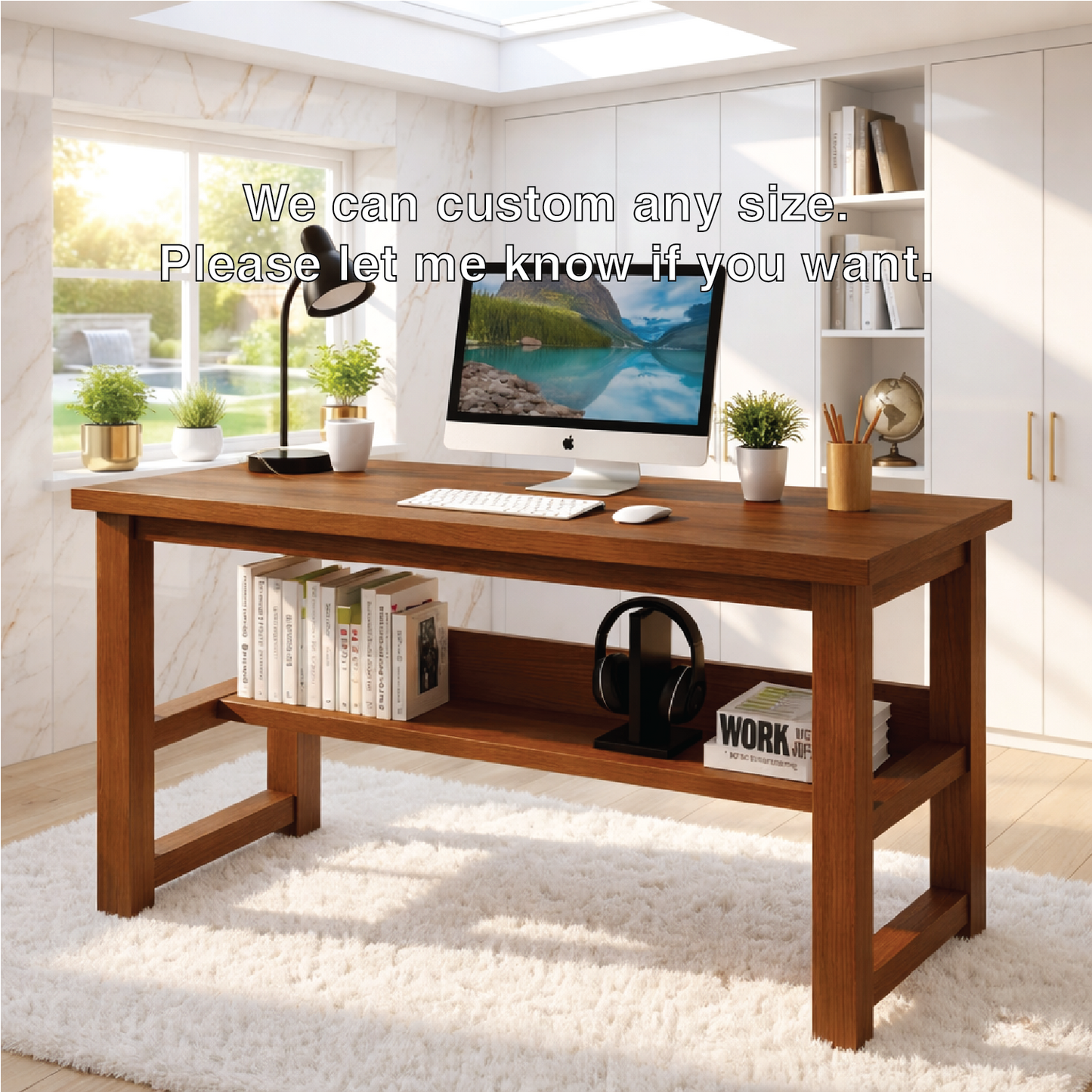 Modern Writing Desk with Open Shelf Home Office Computer Desk Minimal Work Table