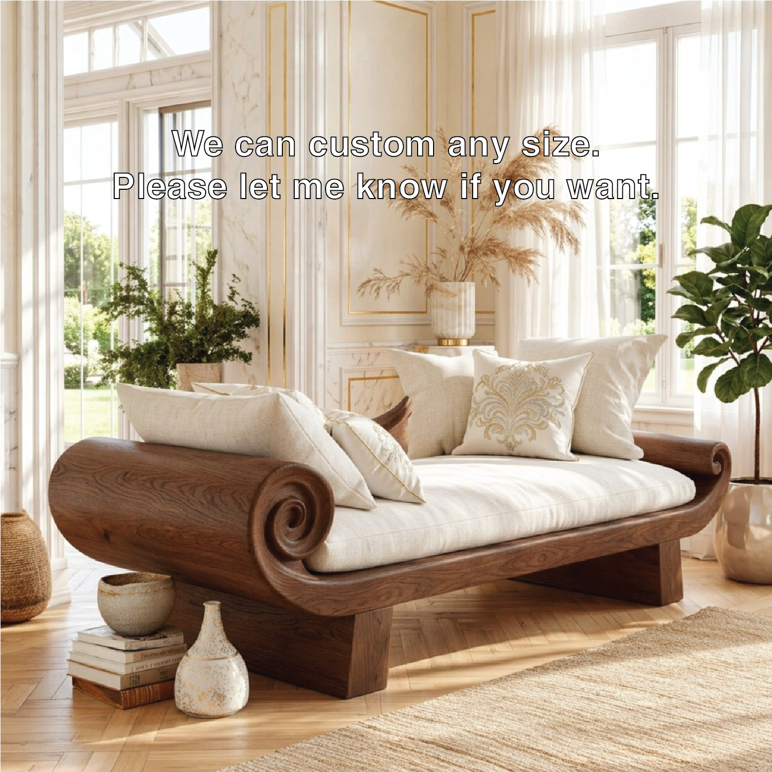 Scrolled Arm Daybed Sofa, Sculptural Luxury Accent Seating for Elegant Interiors