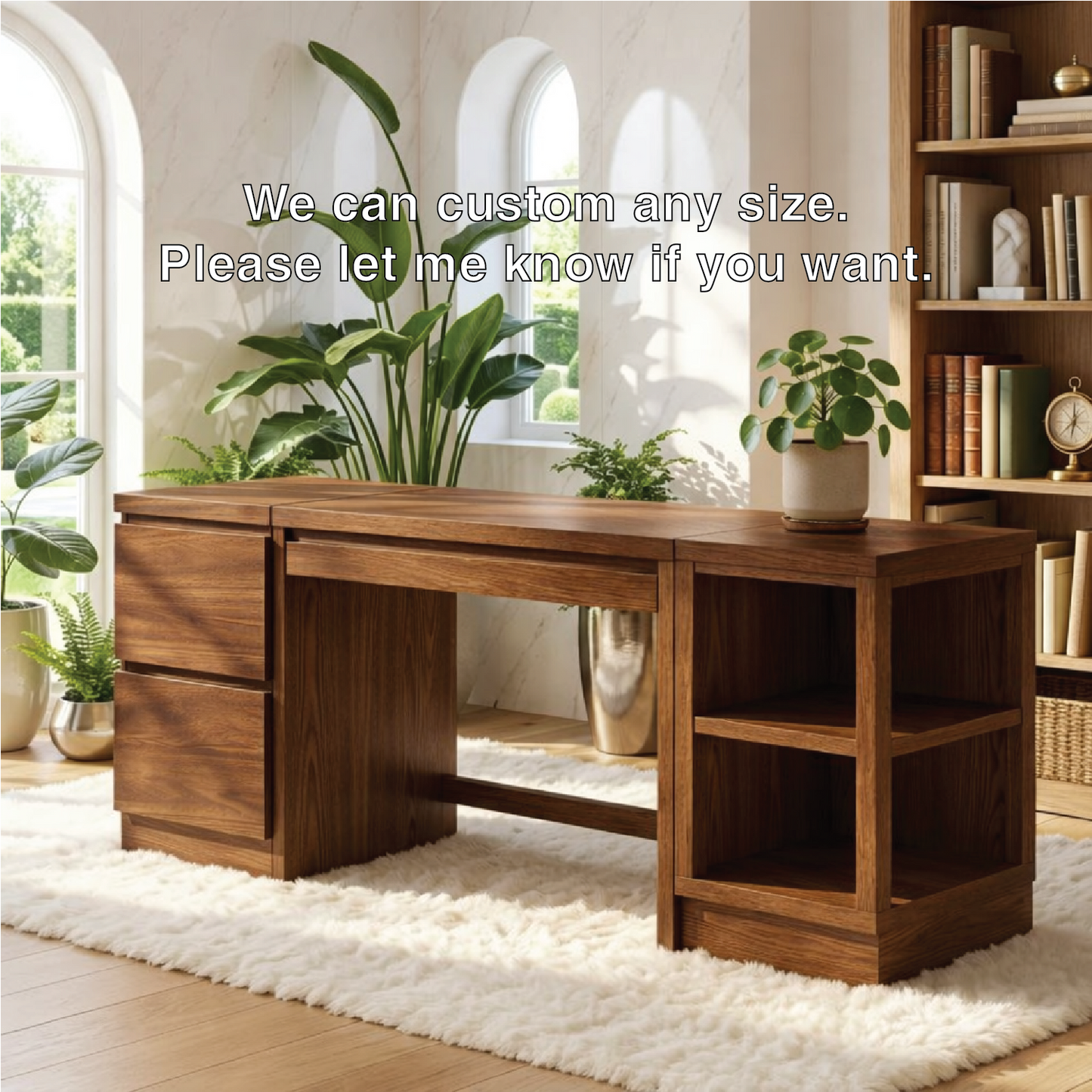 Modern Executive Desk with Storage Cabinet and Shelves Home Office Work Table Design