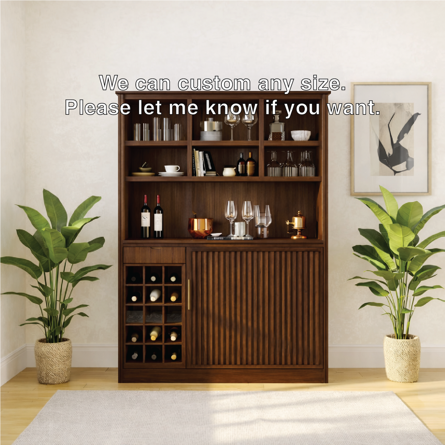 Modern Wine Cabinet with Bottle Rack, Display Shelves and Sliding Door Storage