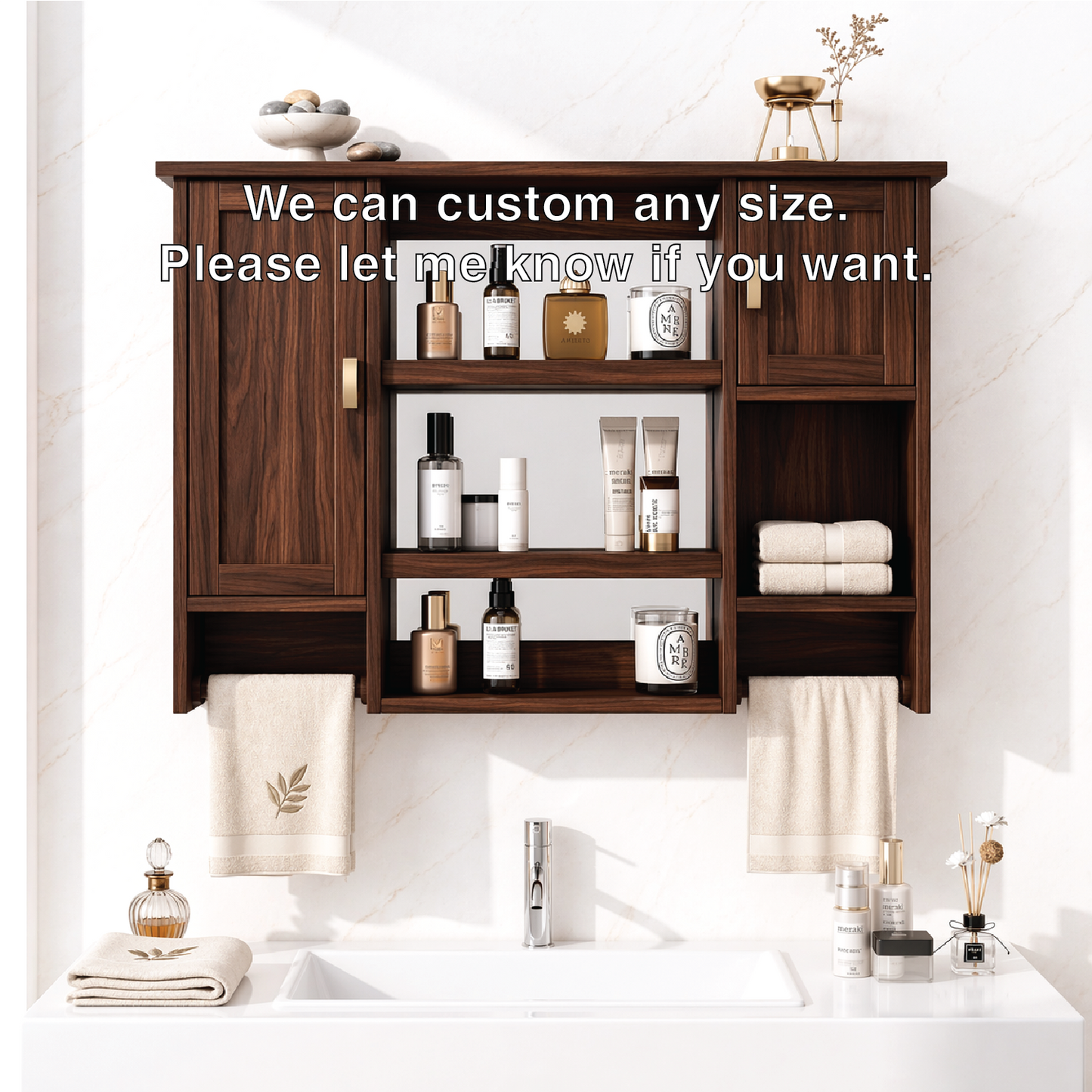 Floating Bathroom Cabinet, Wall-Mounted Vanity Storage Shelf With Towel Bars Unit
