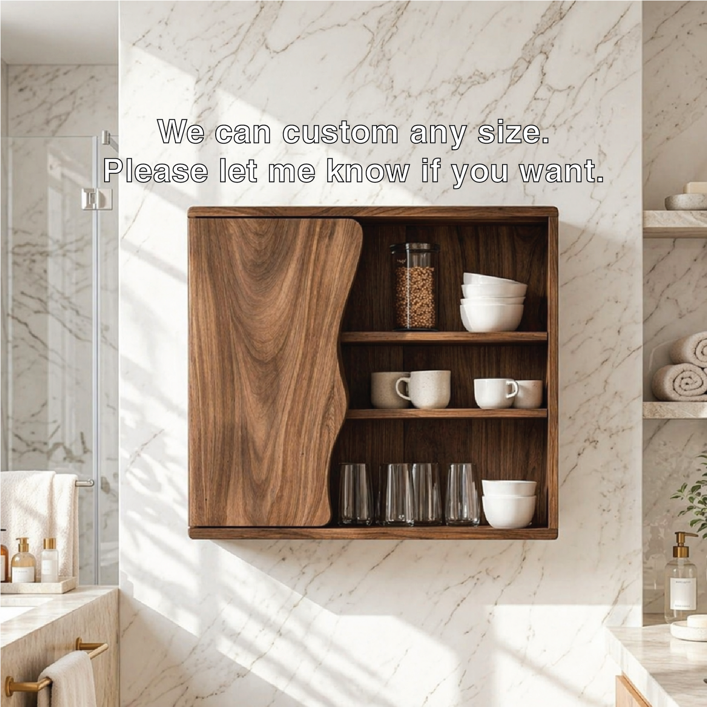 Floating Bathroom Cabinet, Modern Organic Wall Mounted Vanity Storage Shelf Unit