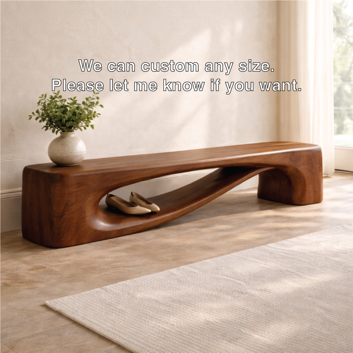 Modern Entryway Bench with Shelf Sculptural Hallway Seat Organic Statement Furniture