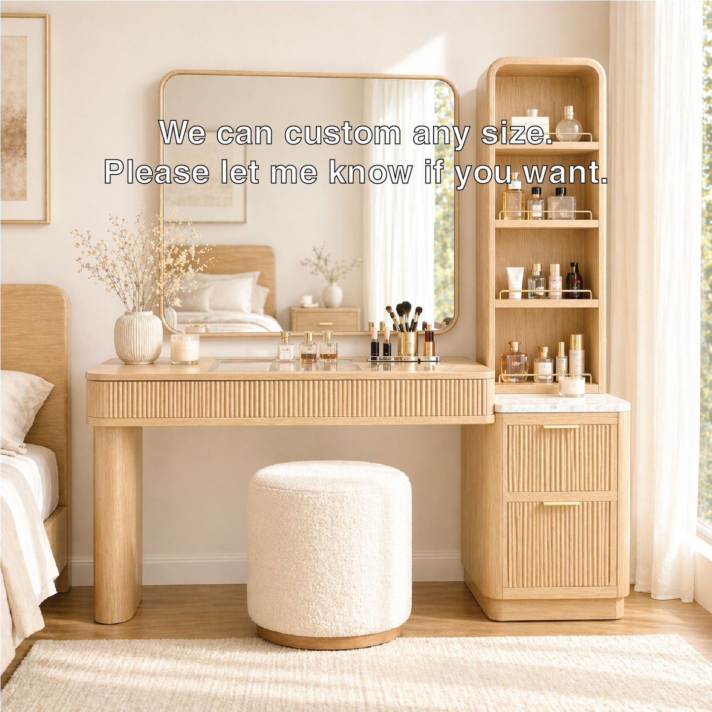 Modern Makeup Vanity Desk With Mirror Storage Shelves Dressing Table Bedroom Set
