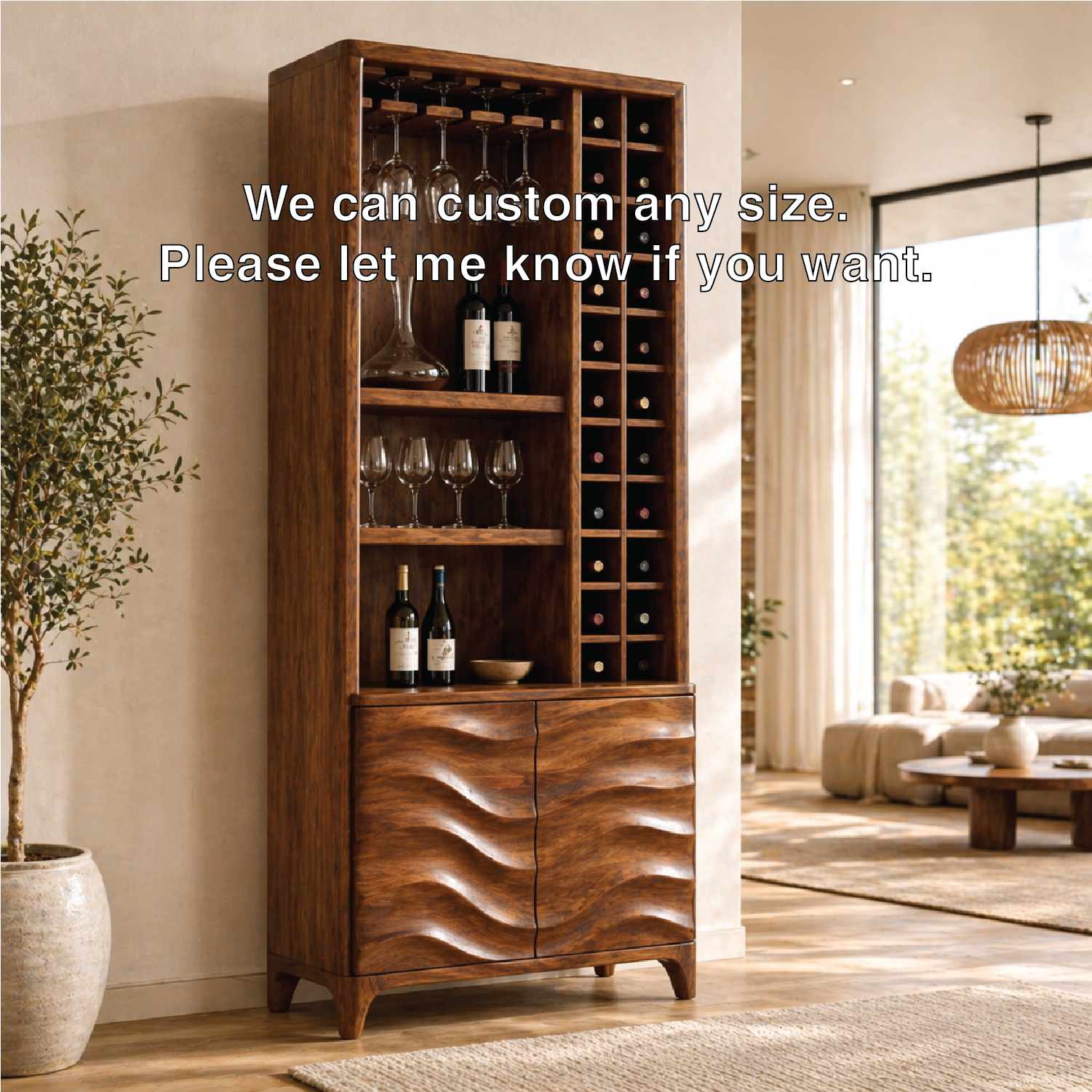 Modern Tall Wine Cabinet Glasses Rack Bottle Storage Freestanding Display Cabinet