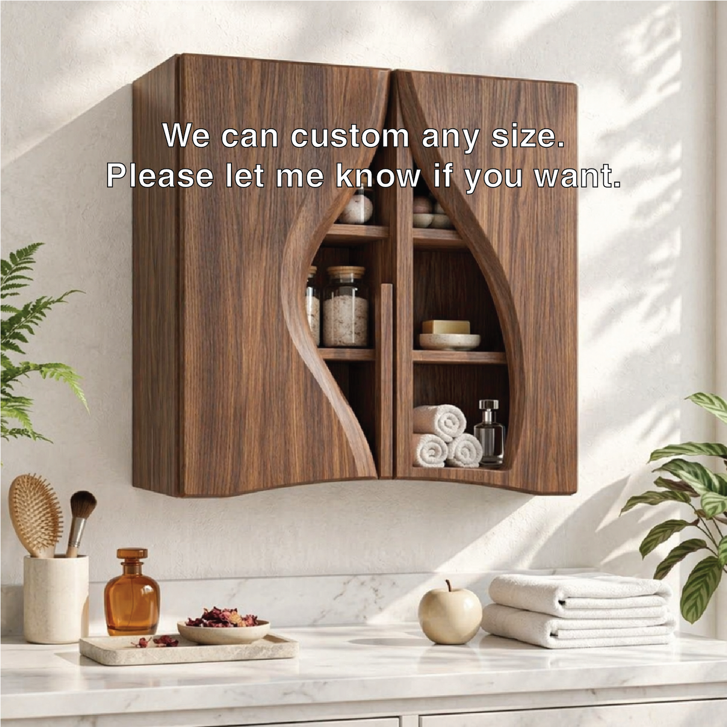 Floating Bathroom Cabinet, Modern Curved Wall Mounted Vanity Storage Organizer Unit