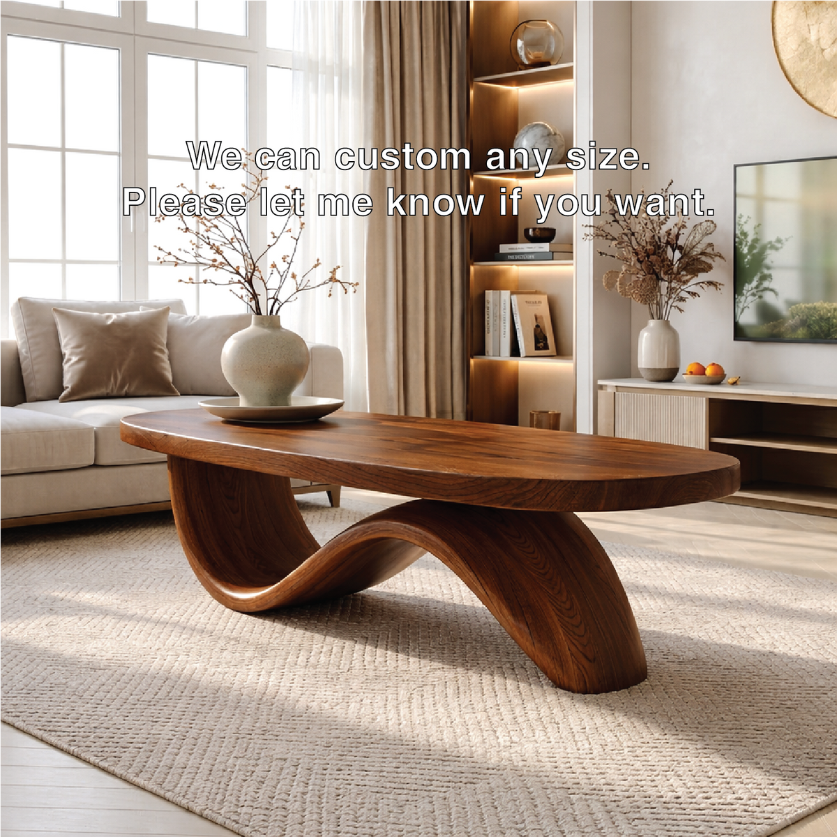 Elegant Wooden Coffee Table with Curved Wavy Design