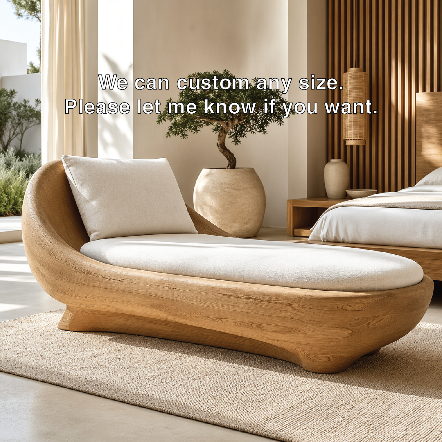 Modern Sculptural Chaise Lounge Curved Daybed with Cushion for Bedroom Decor
