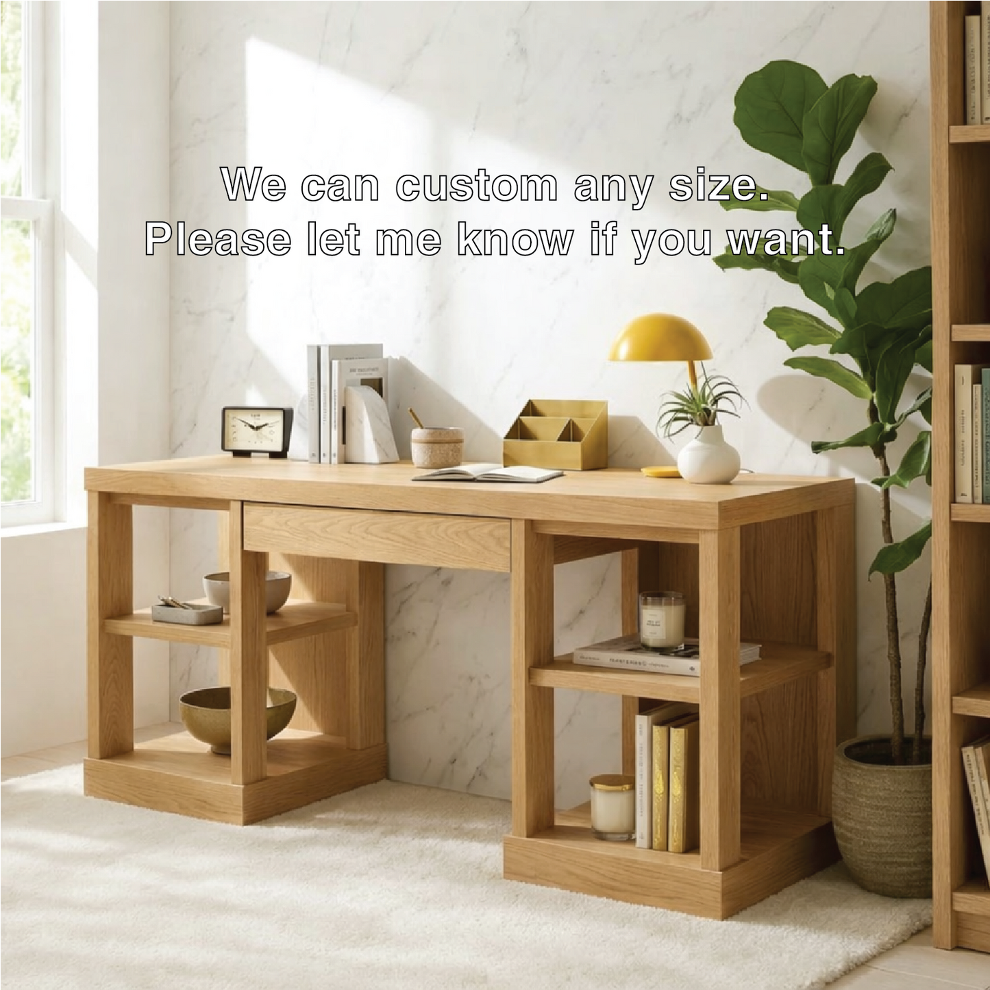 Modern Home Office Desk with Open Shelves Storage Writing Table Workspace Organizer
